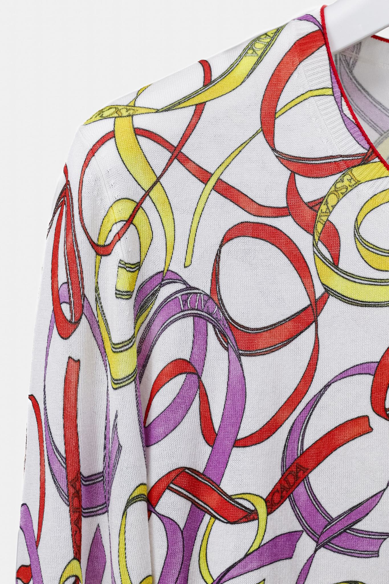 Escada Sport Saigula Open White Multicolor Printed Knit Cardigan