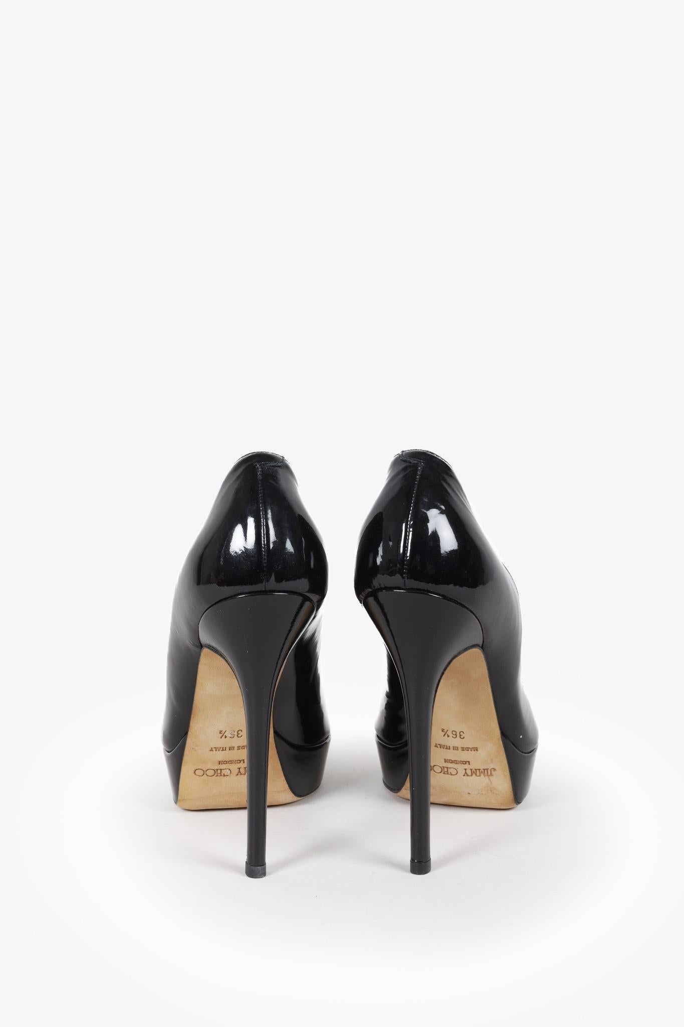 Jimmy Choo Black Patent Leather Peep Toe Platform Pumps