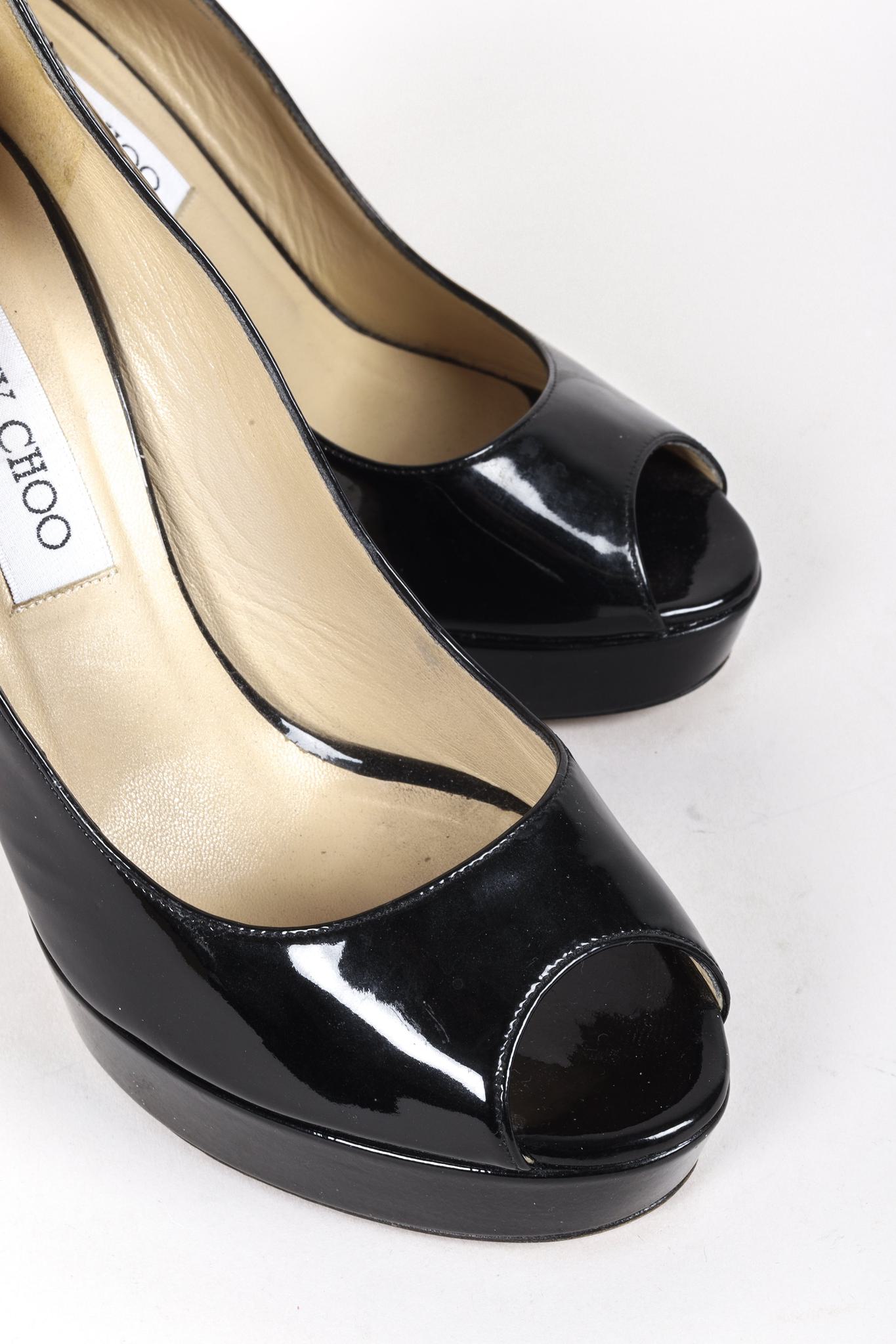 Jimmy Choo Black Patent Leather Peep Toe Platform Pumps