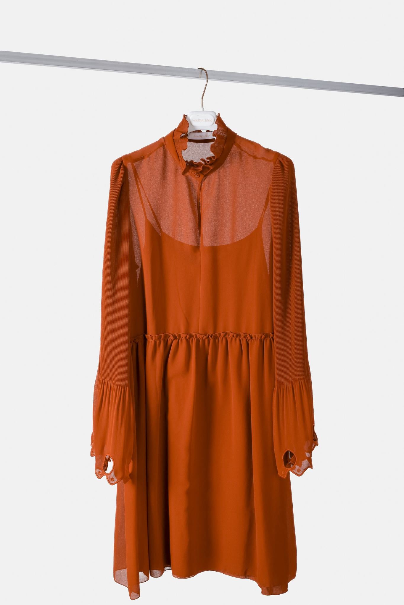 See By Chloé PF/19 Earthy Red Embellished Georgette Dress