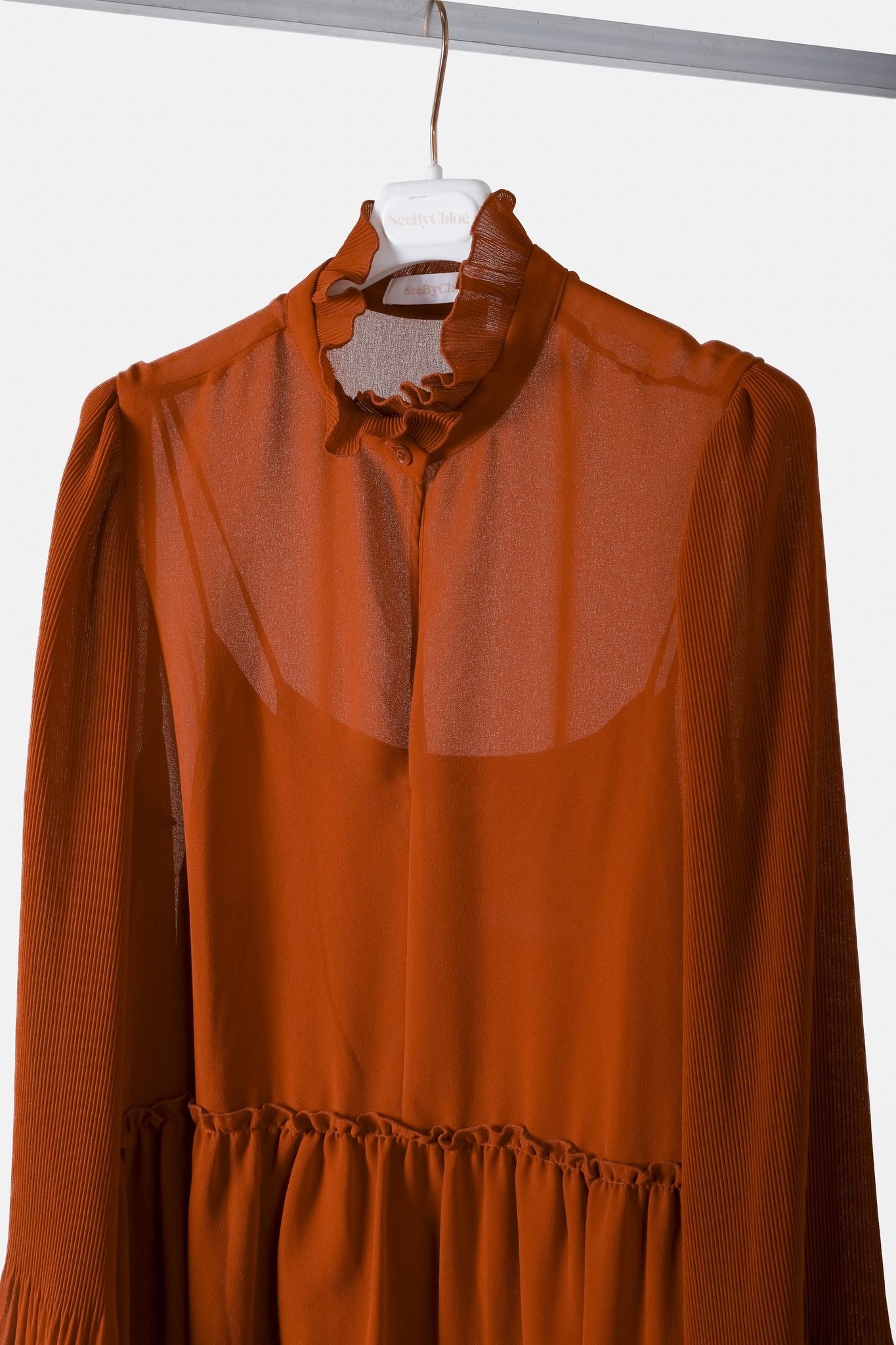 See By Chloé PF/19 Earthy Red Embellished Georgette Dress