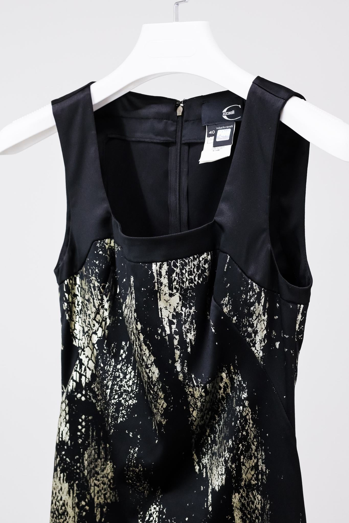 Just Cavalli Black and Gold Sleeveless Sheath Dress