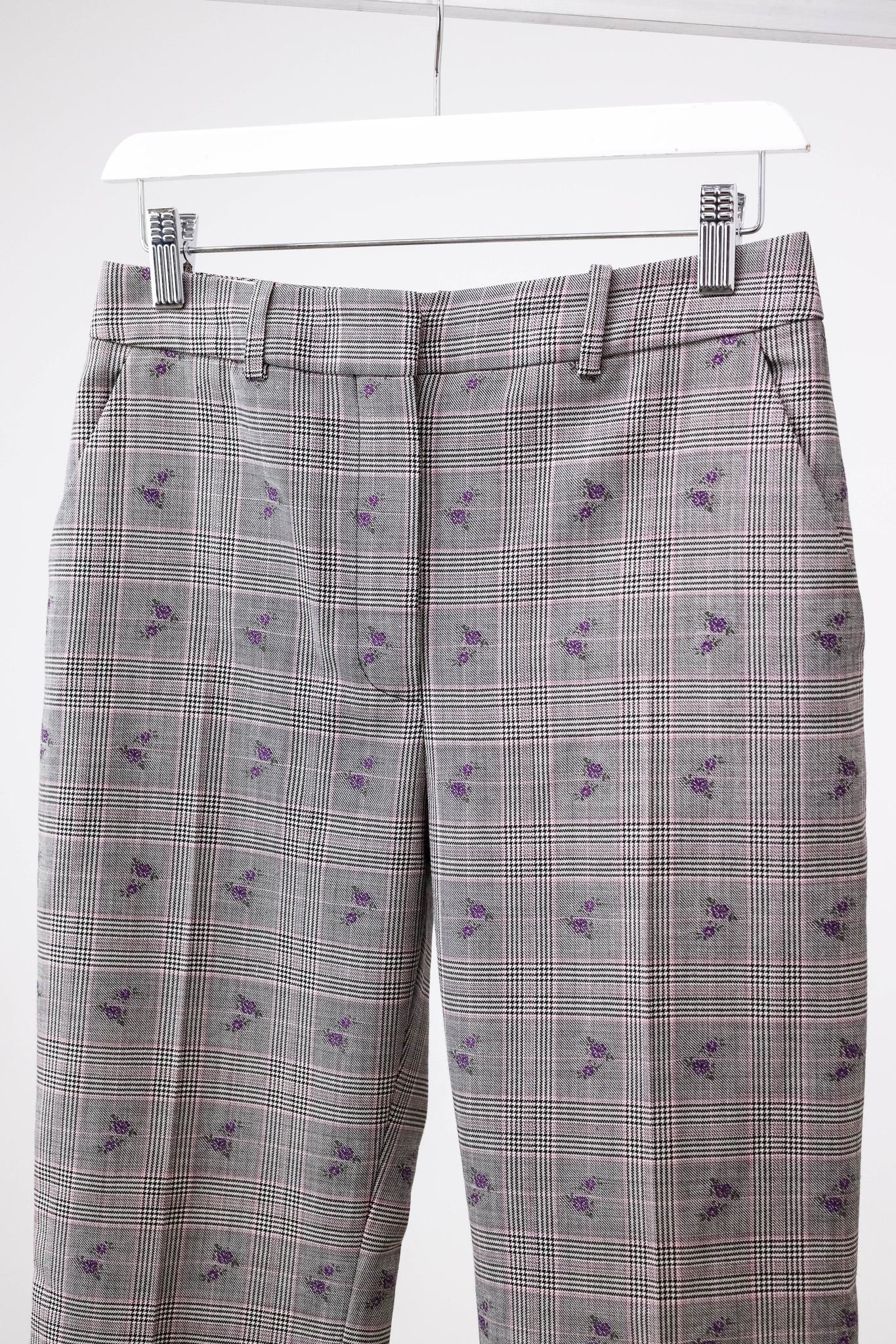 Altuzarra Adler Floral-Embroidered Prince of Wales Check Trousers
