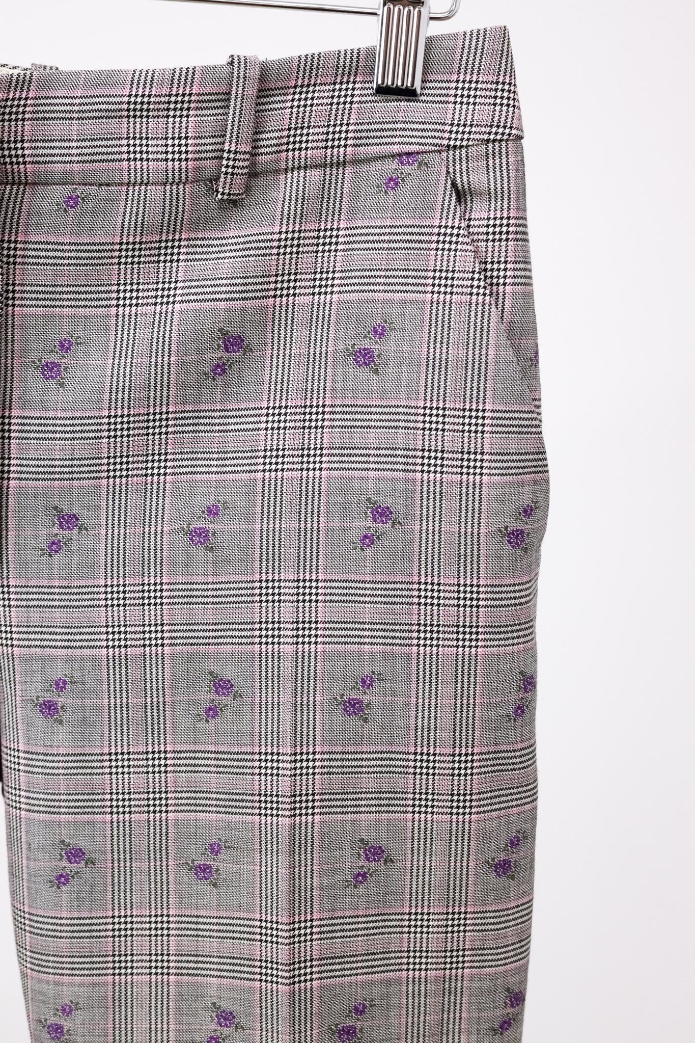 Altuzarra Adler Floral-Embroidered Prince of Wales Check Trousers