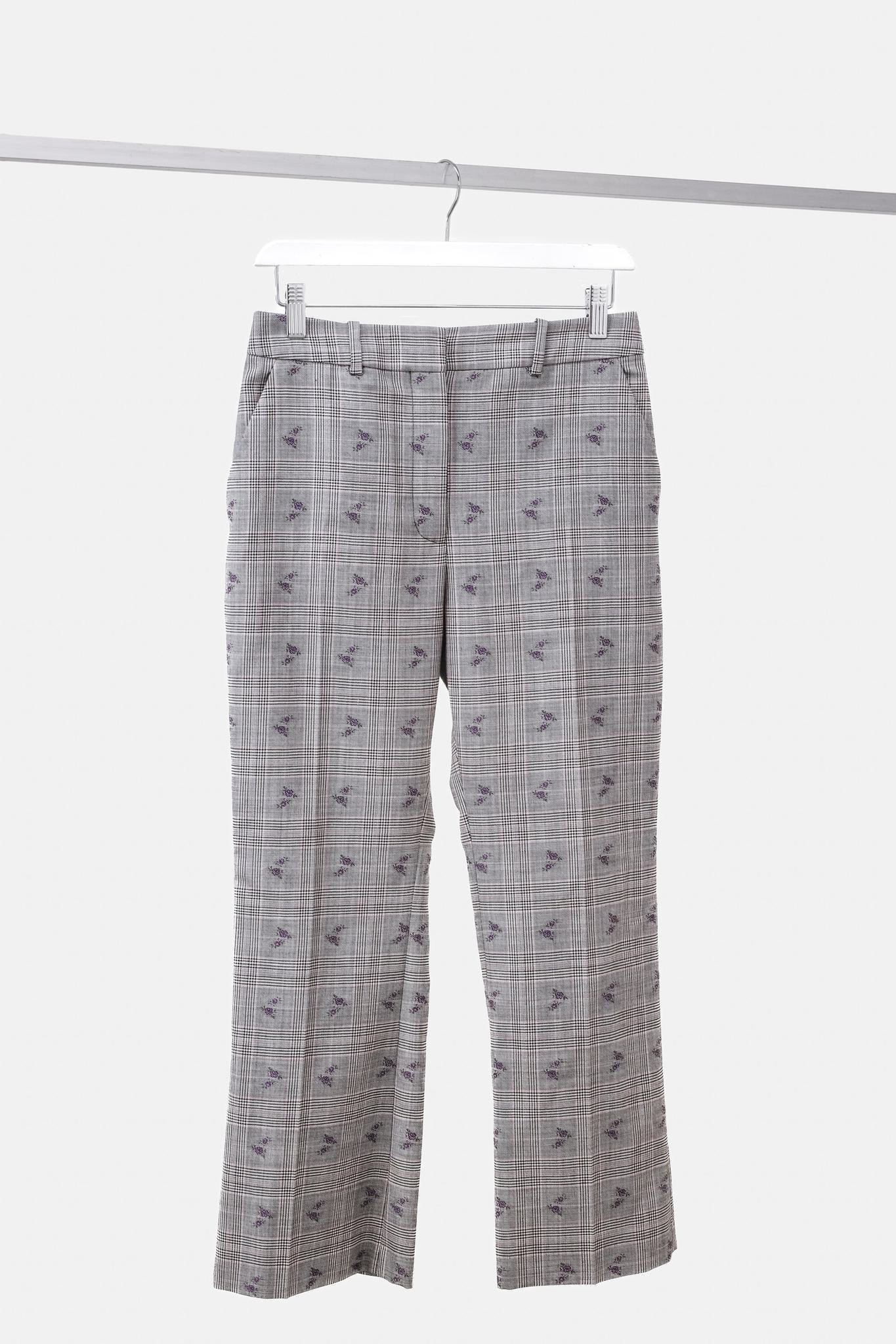 Altuzarra Adler Floral-Embroidered Prince of Wales Check Trousers