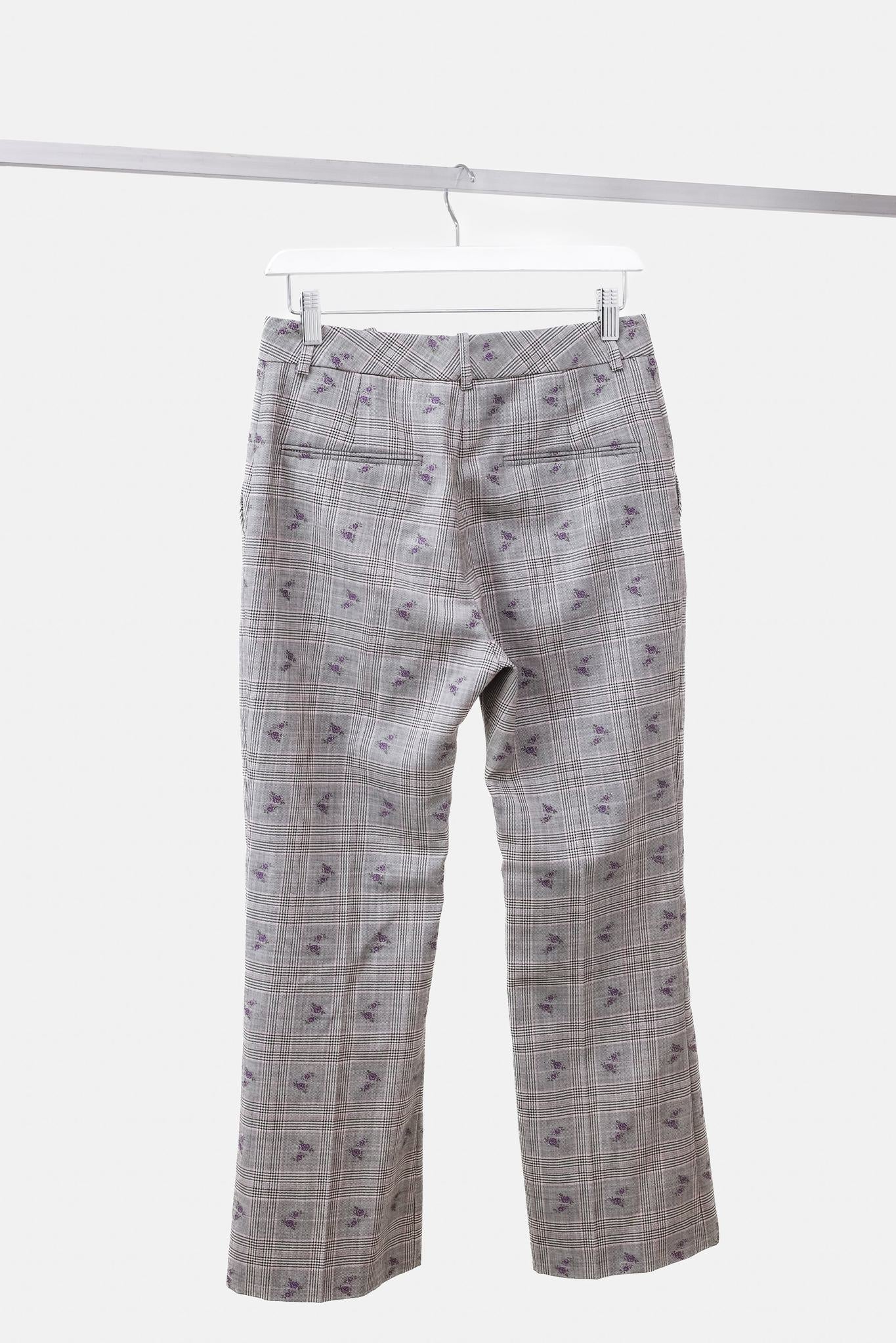 Altuzarra Adler Floral-Embroidered Prince of Wales Check Trousers