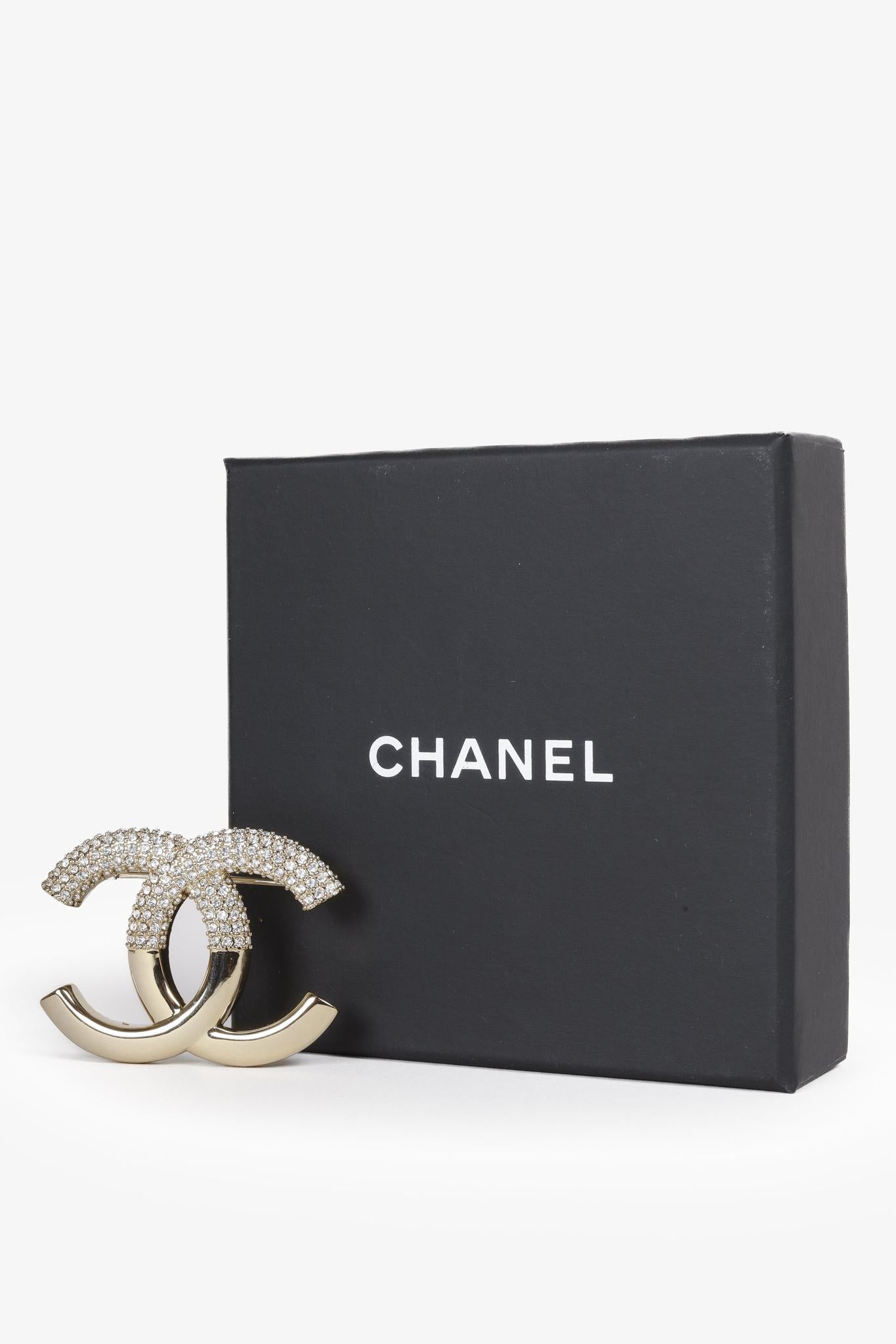 Chanel 2023 CC Champagne Gold Crystal Brooch