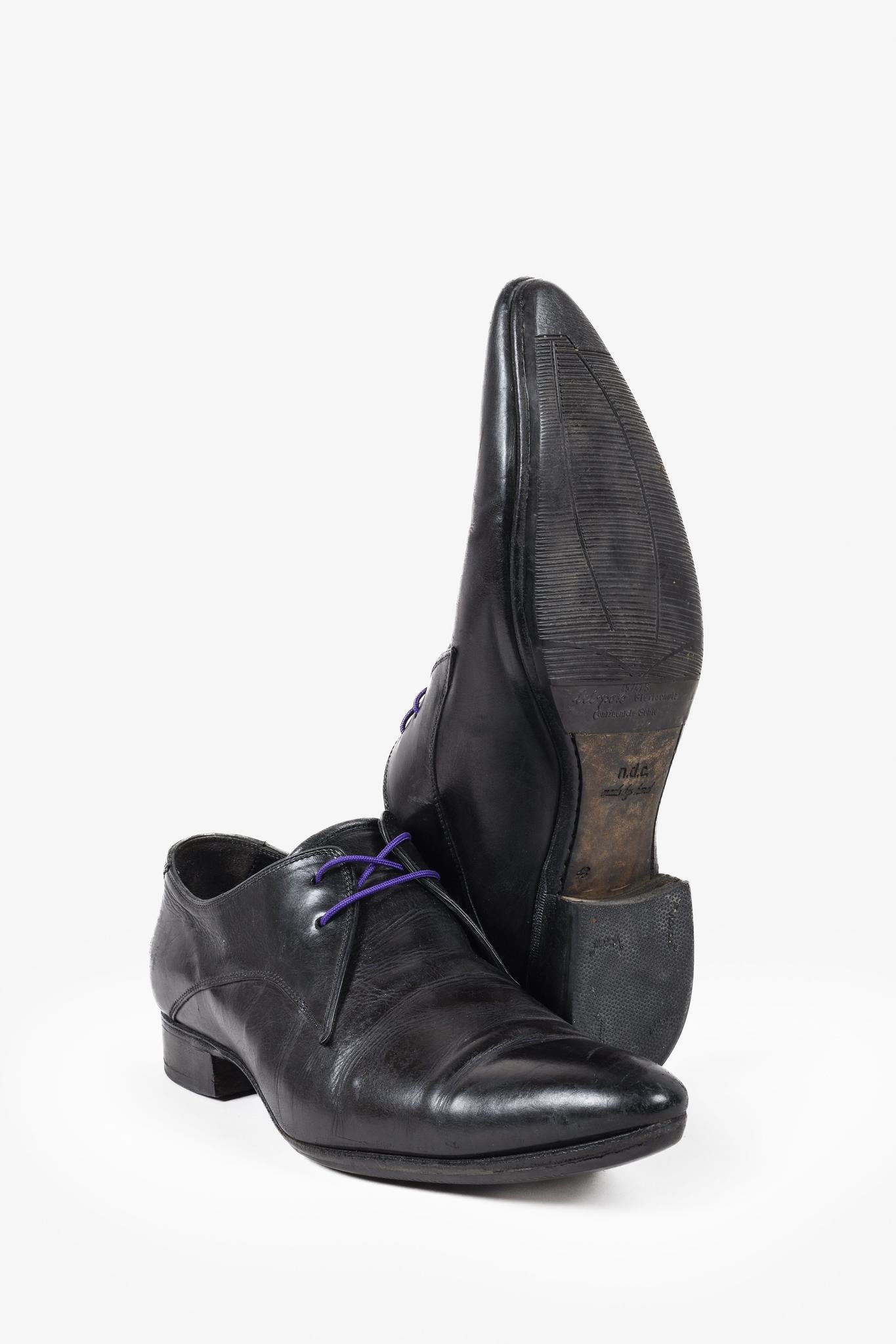 N.D.C. Made By Hand Black Pointed Toe Leather Derby Shoe