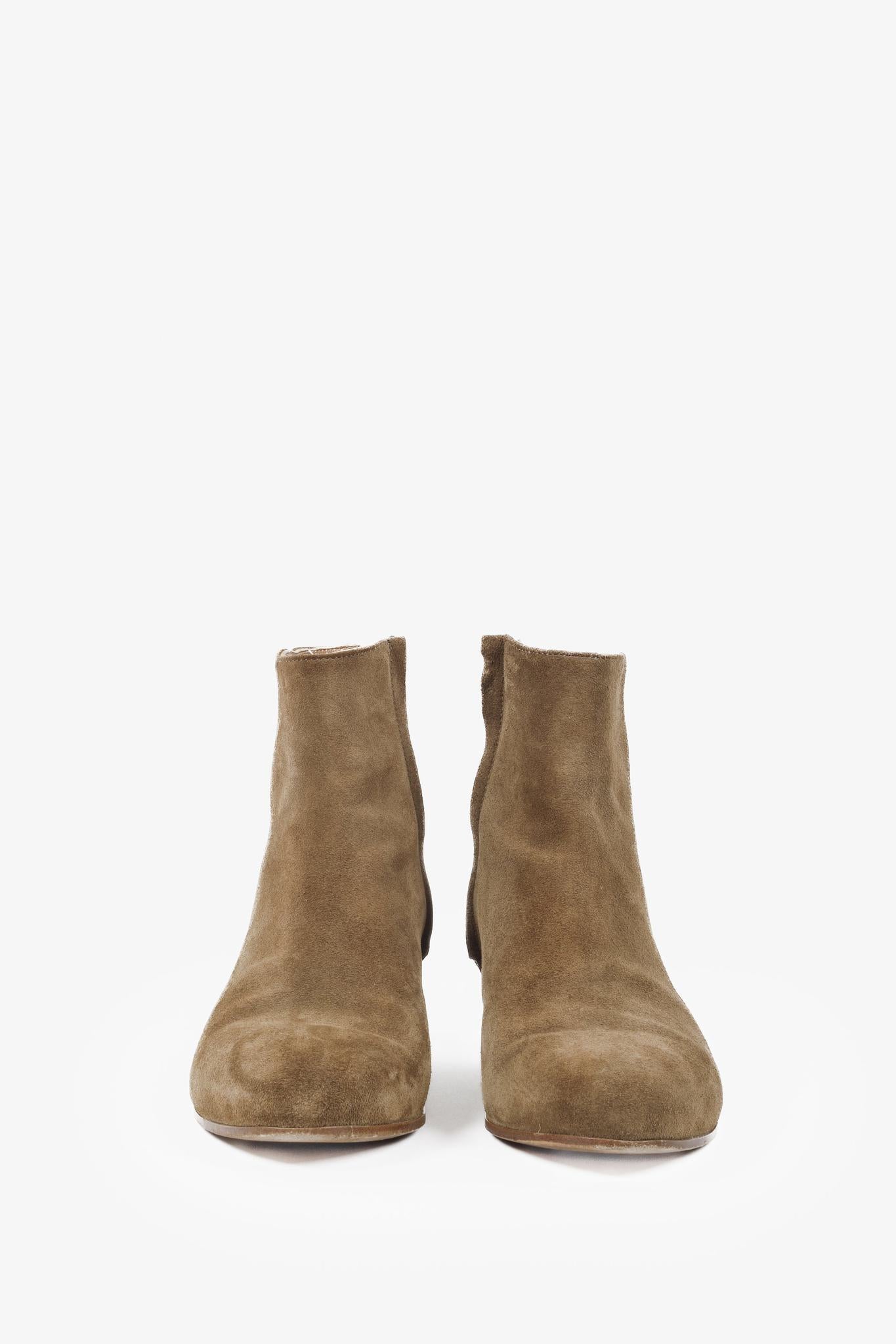 Woman by Common Projects Suede Tobacco Brown Zip Ankle Boots