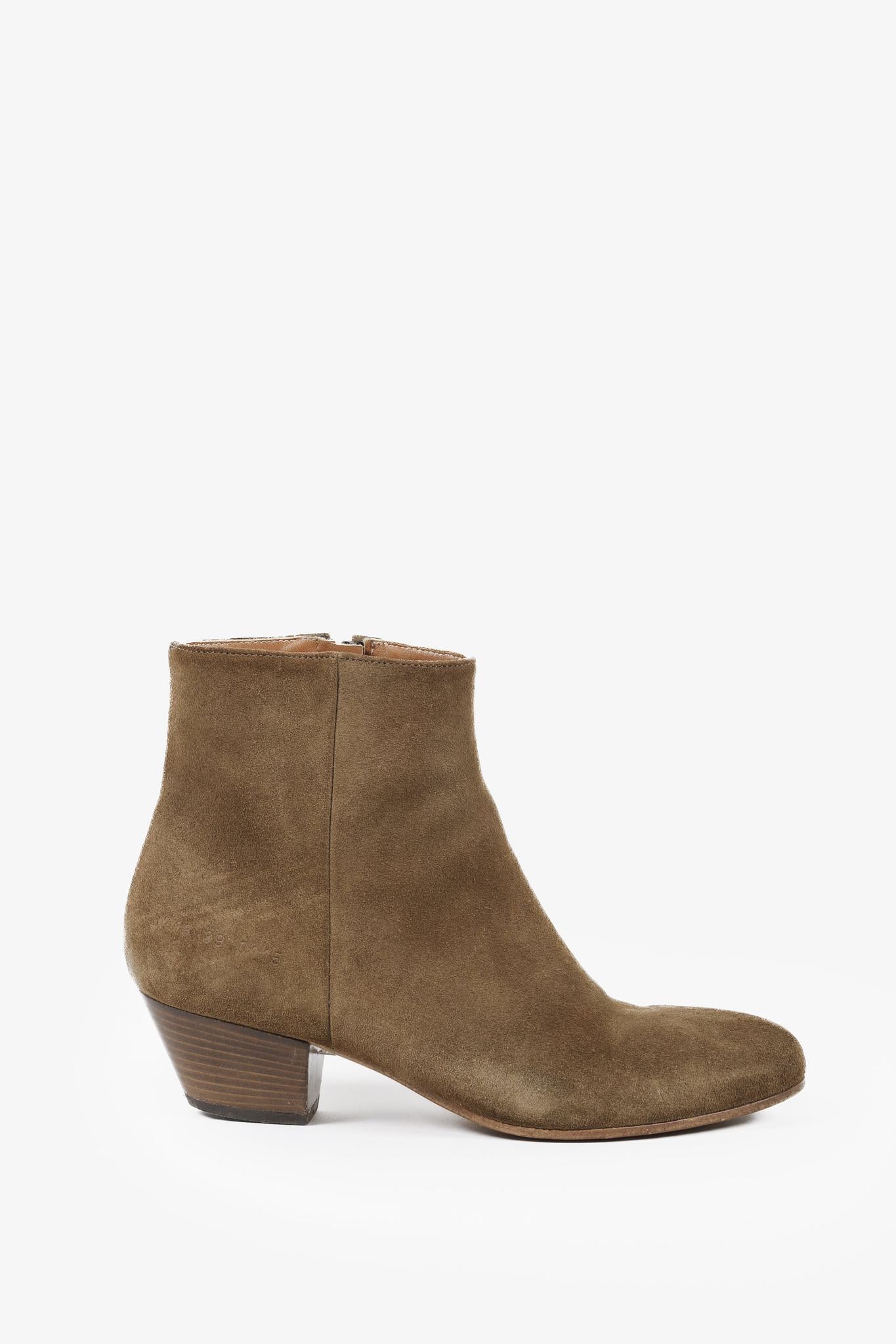 Woman by Common Projects Suede Tobacco Brown Zip Ankle Boots