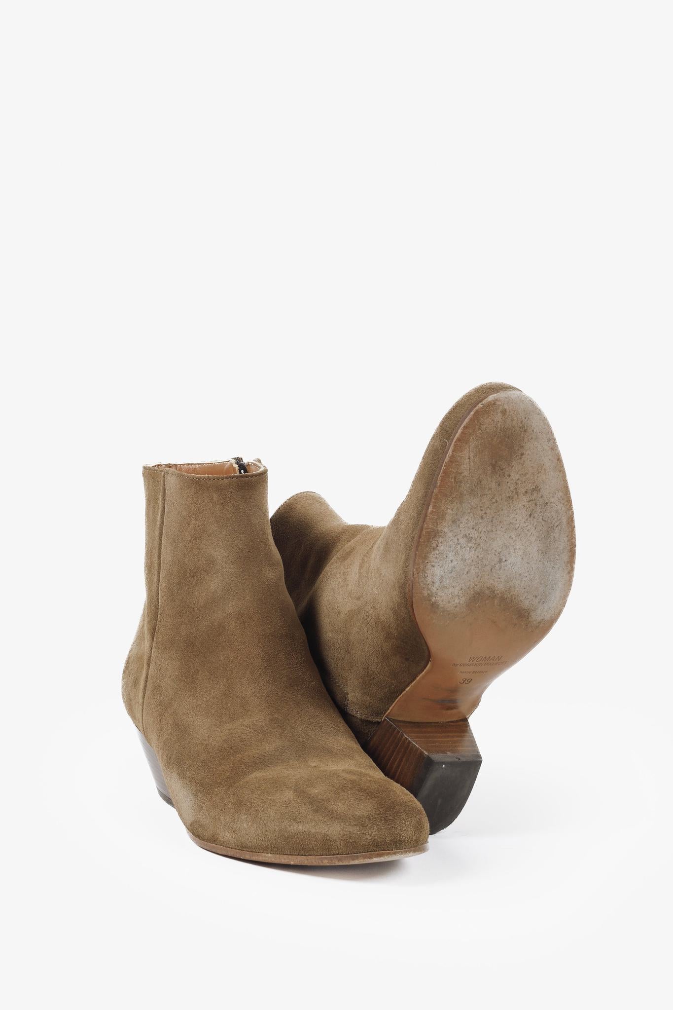 Woman by Common Projects Suede Tobacco Brown Zip Ankle Boots