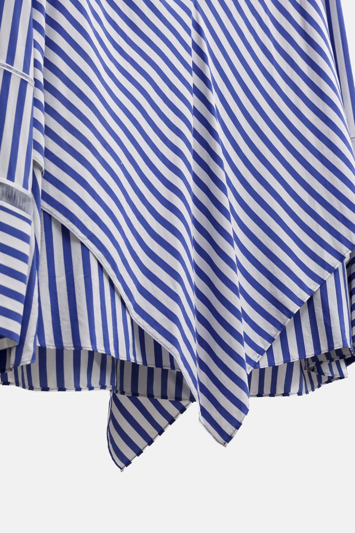 Derek Lam White and Blue Striped Silk Layered Blouse