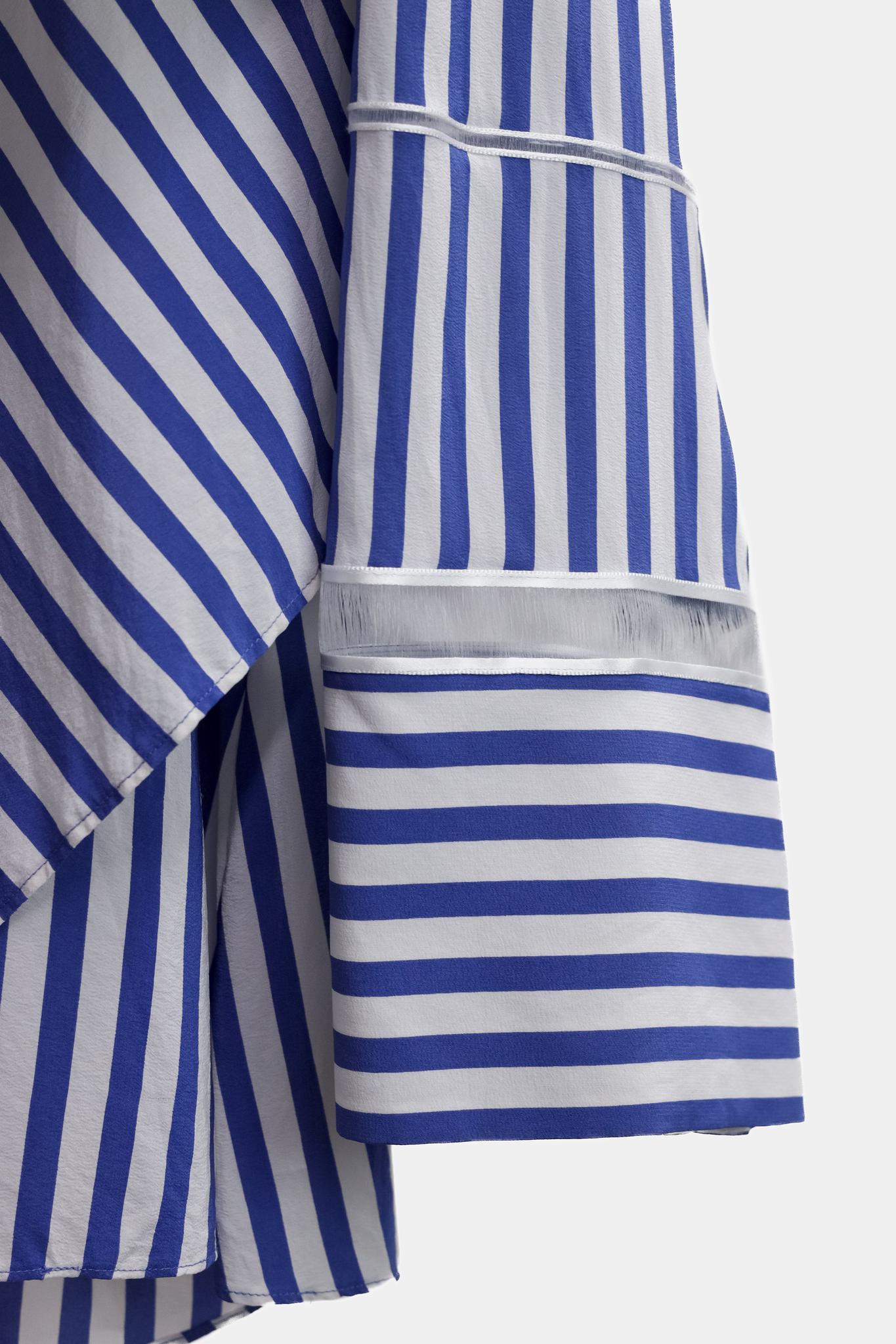 Derek Lam White and Blue Striped Silk Layered Blouse