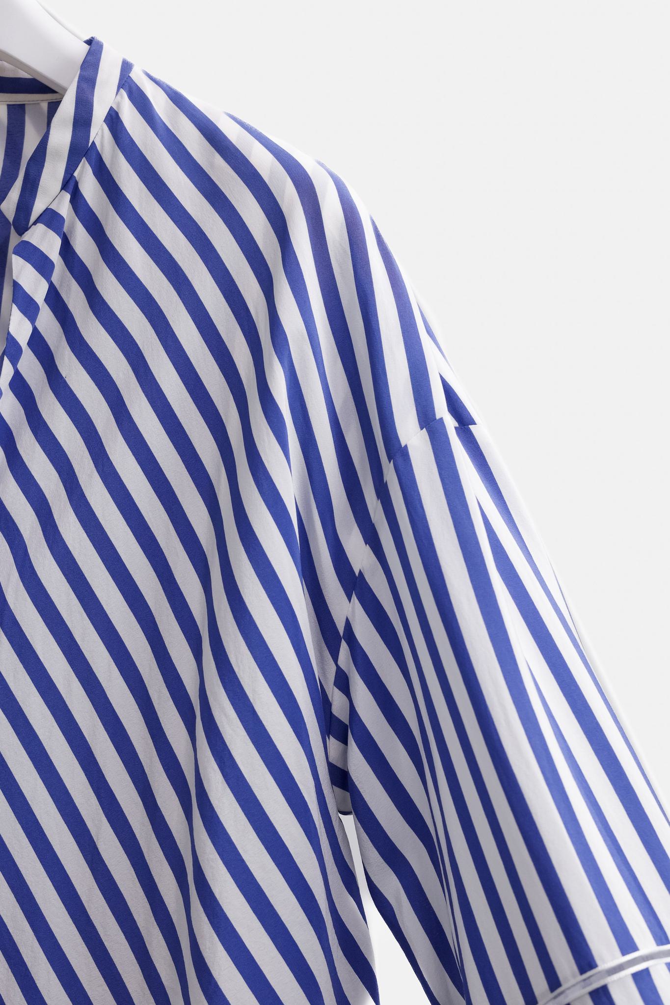 Derek Lam White and Blue Striped Silk Layered Blouse