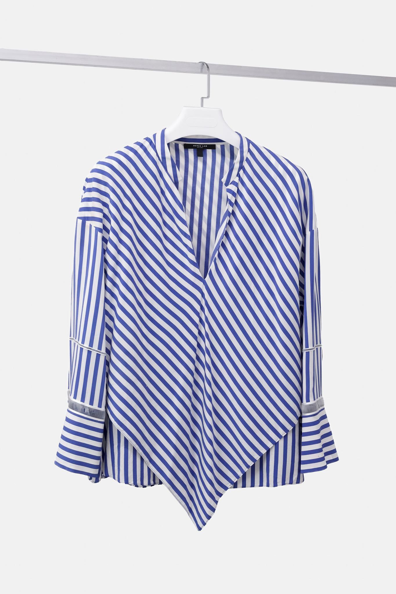 Derek Lam White and Blue Striped Silk Layered Blouse