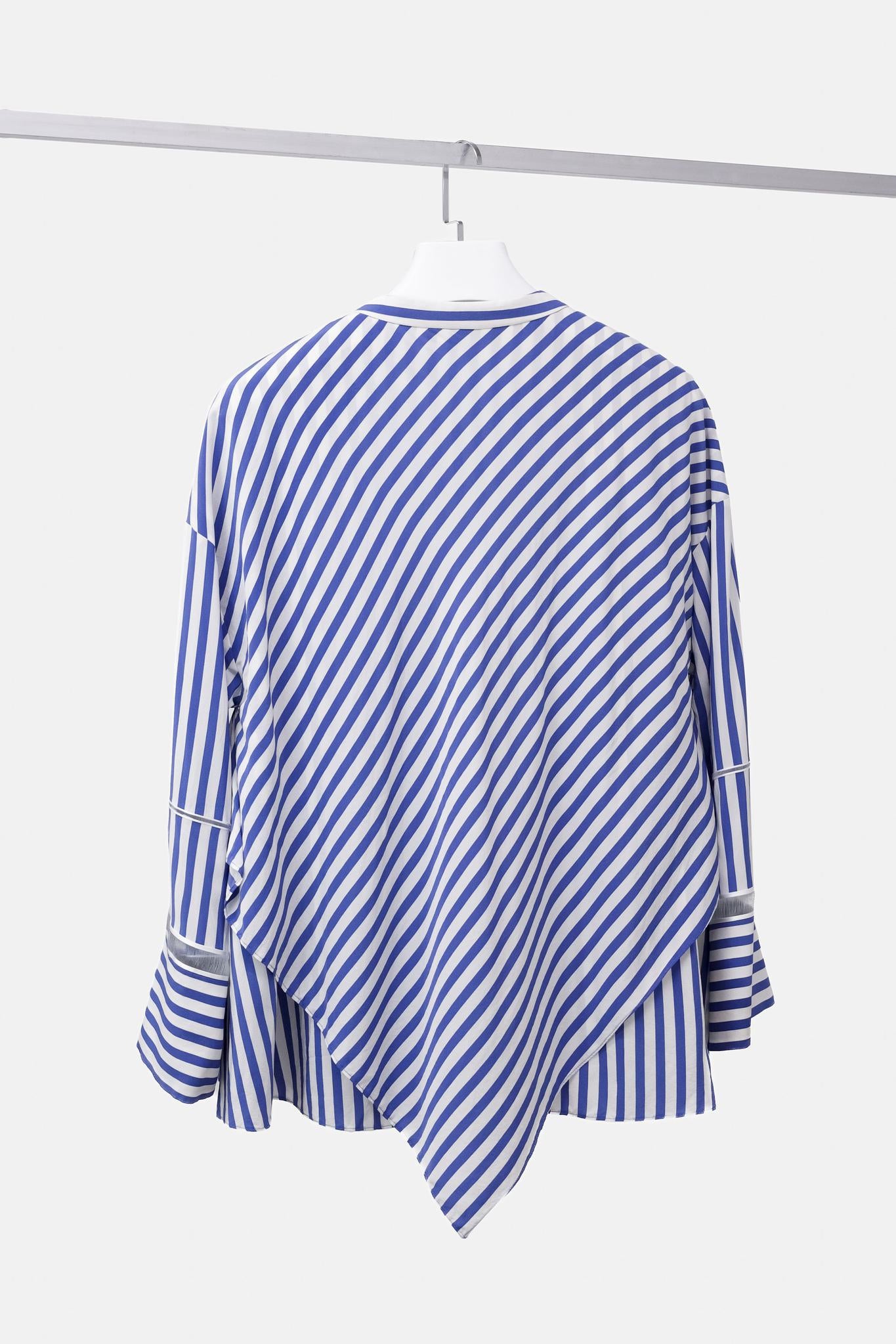 Derek Lam White and Blue Striped Silk Layered Blouse