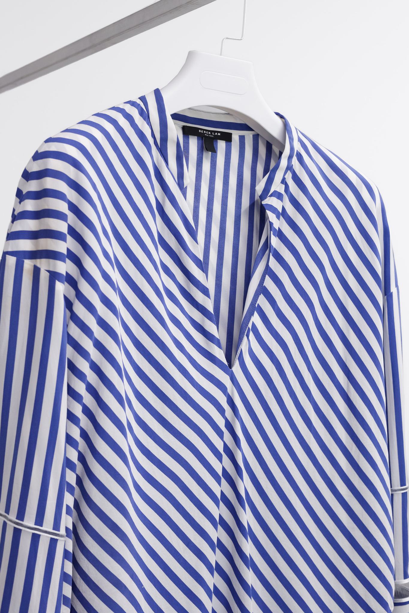 Derek Lam White and Blue Striped Silk Layered Blouse