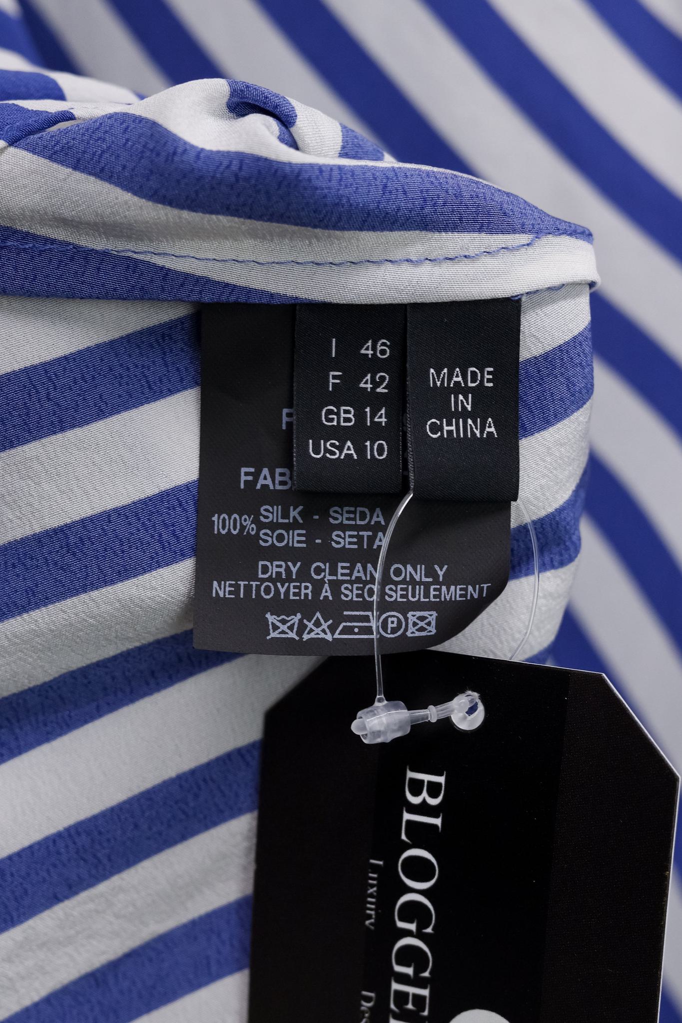 Derek Lam White and Blue Striped Silk Layered Blouse