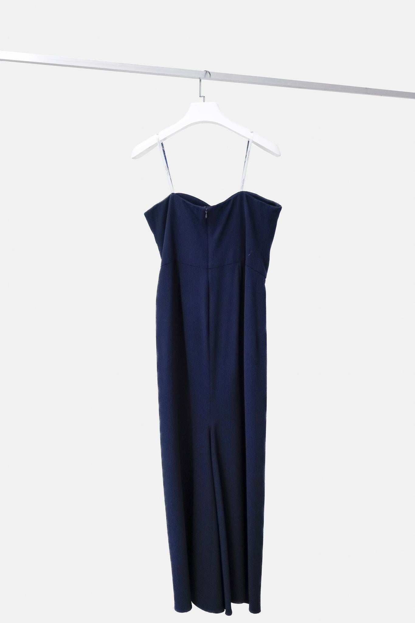 Oscar de la Renta Strapless Navy Silk Gown