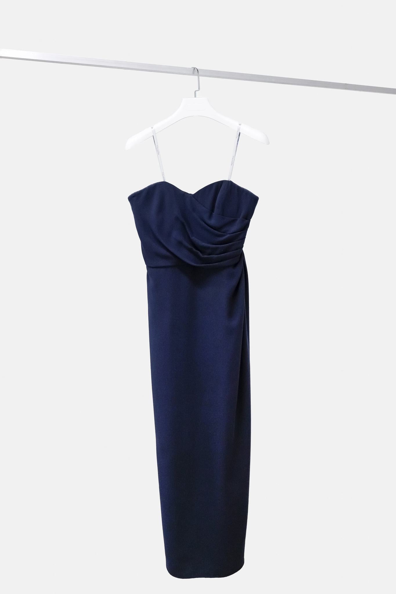 Oscar de la Renta Strapless Navy Silk Gown