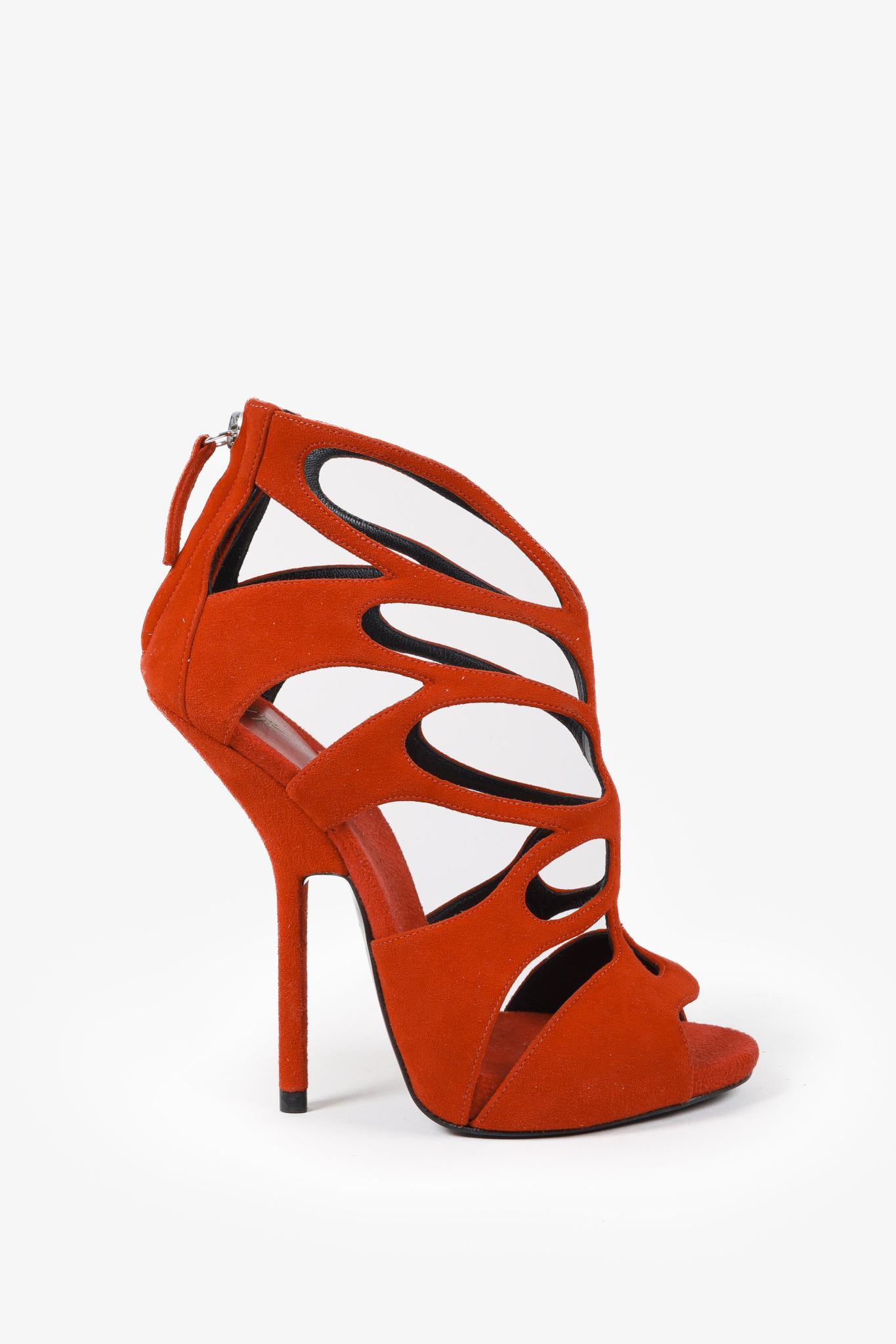 Giuseppe Zanotti Red Suede Cut Out Cage Sandals