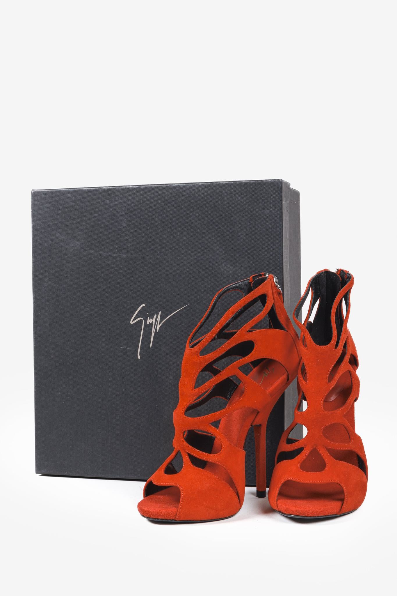 Giuseppe Zanotti Red Suede Cut Out Cage Sandals