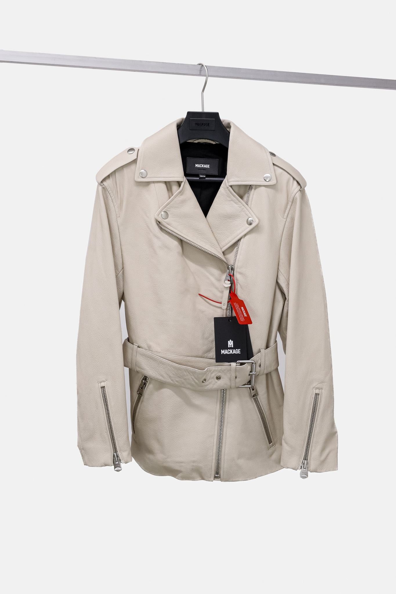 Mackage Sabina Cream Leather Biker Jacket