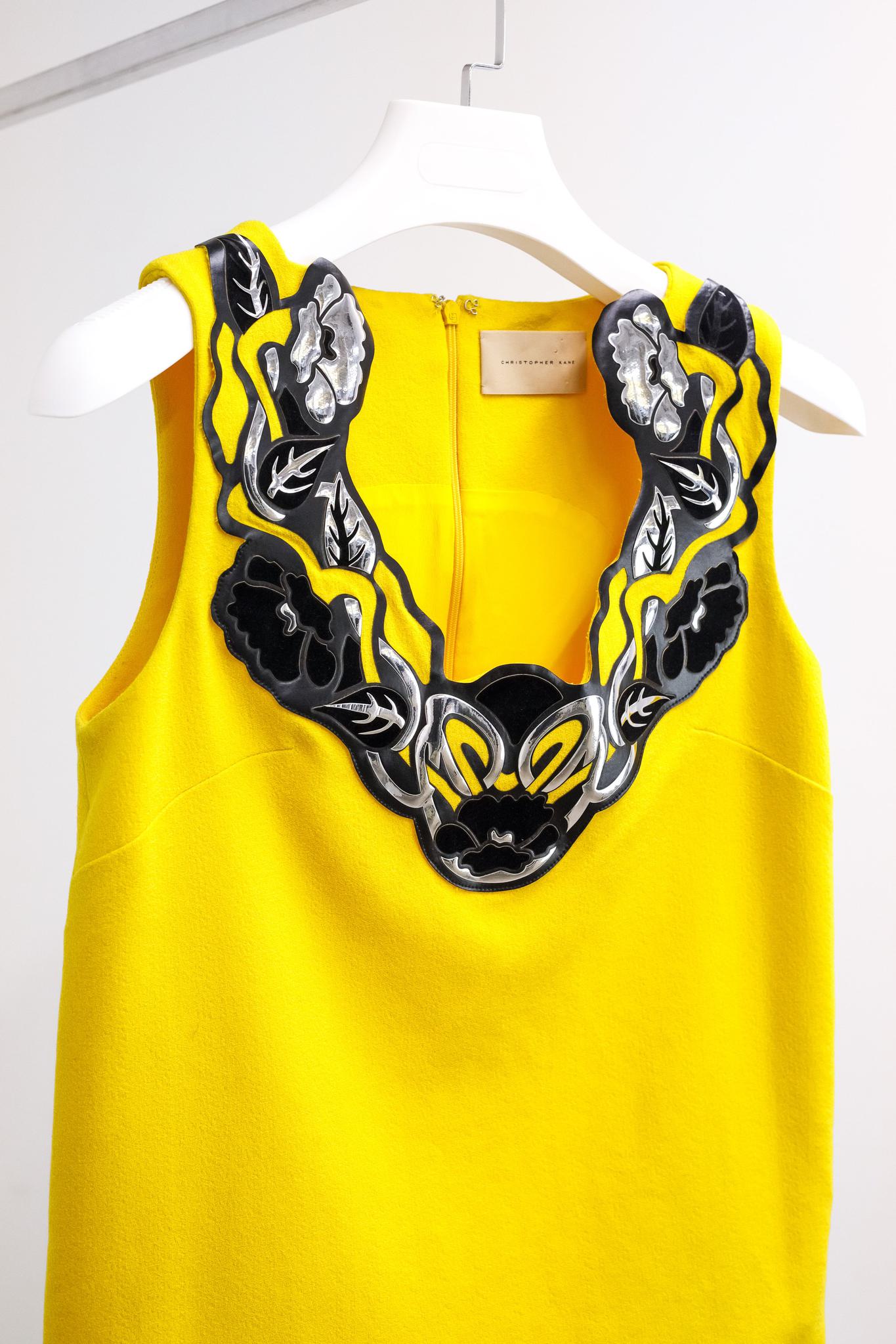 Christopher Kane Yellow Crepe Metallic Embellishment Tank
