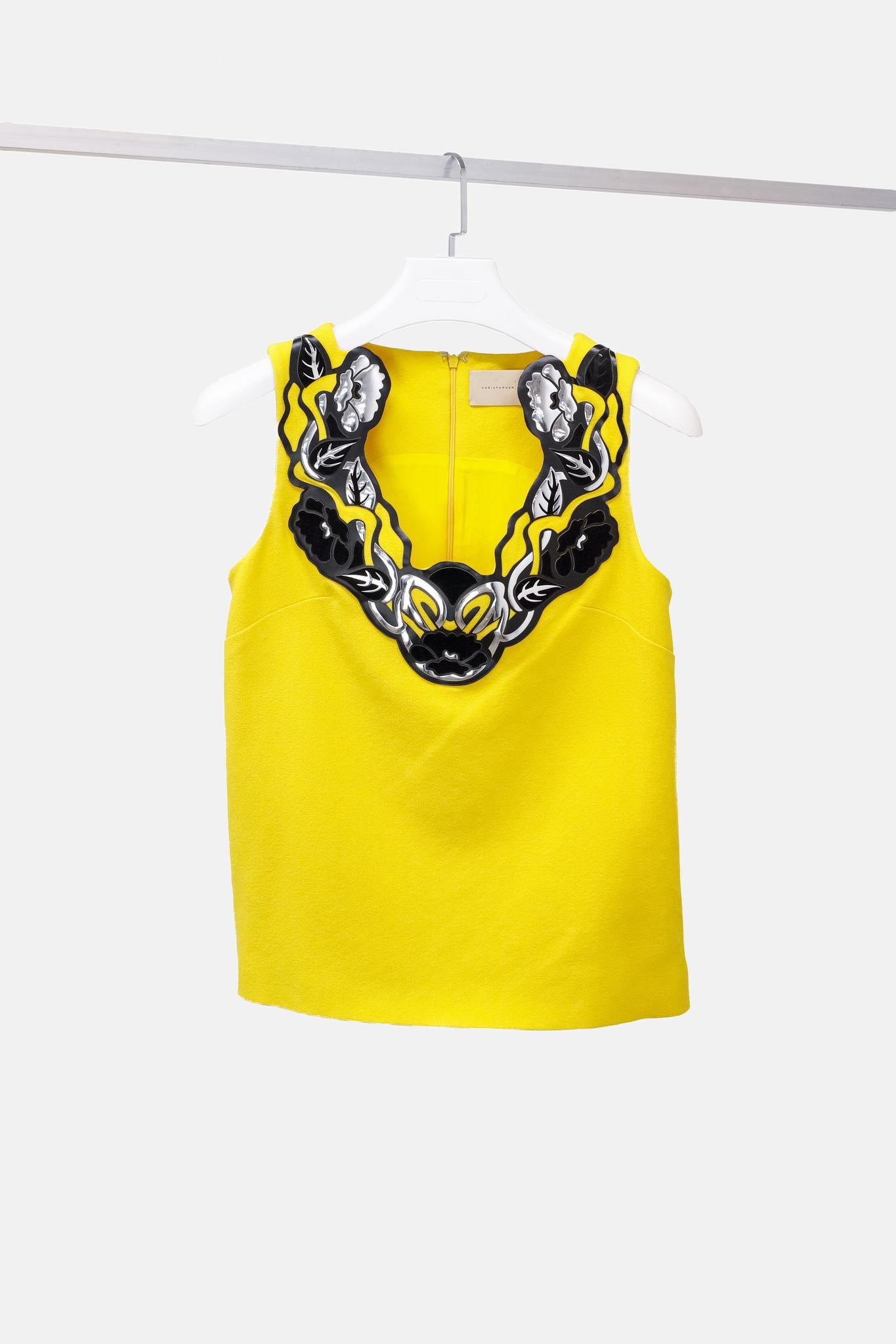 Christopher Kane Yellow Crepe Metallic Embellishment Tank