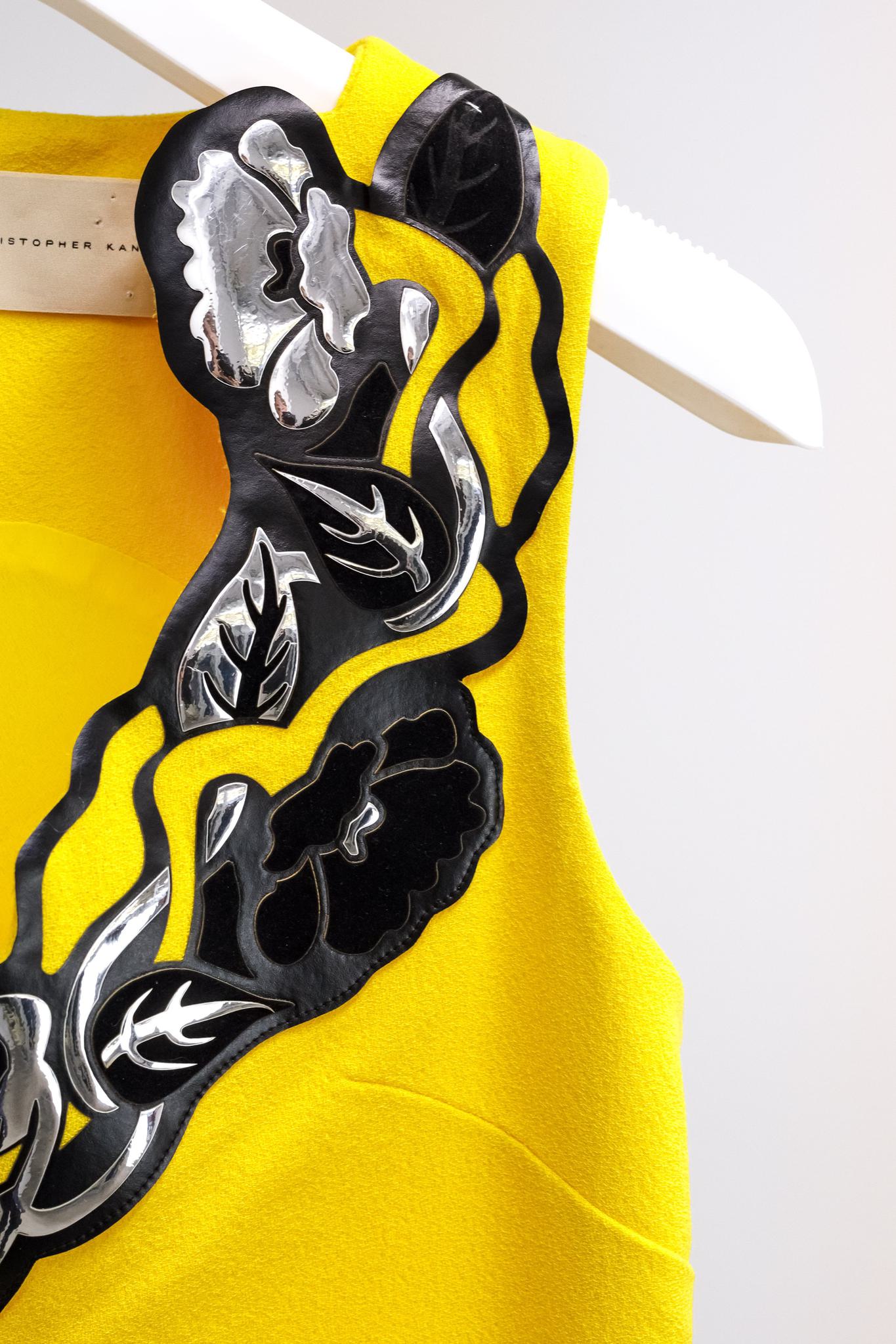 Christopher Kane Yellow Crepe Metallic Embellishment Tank