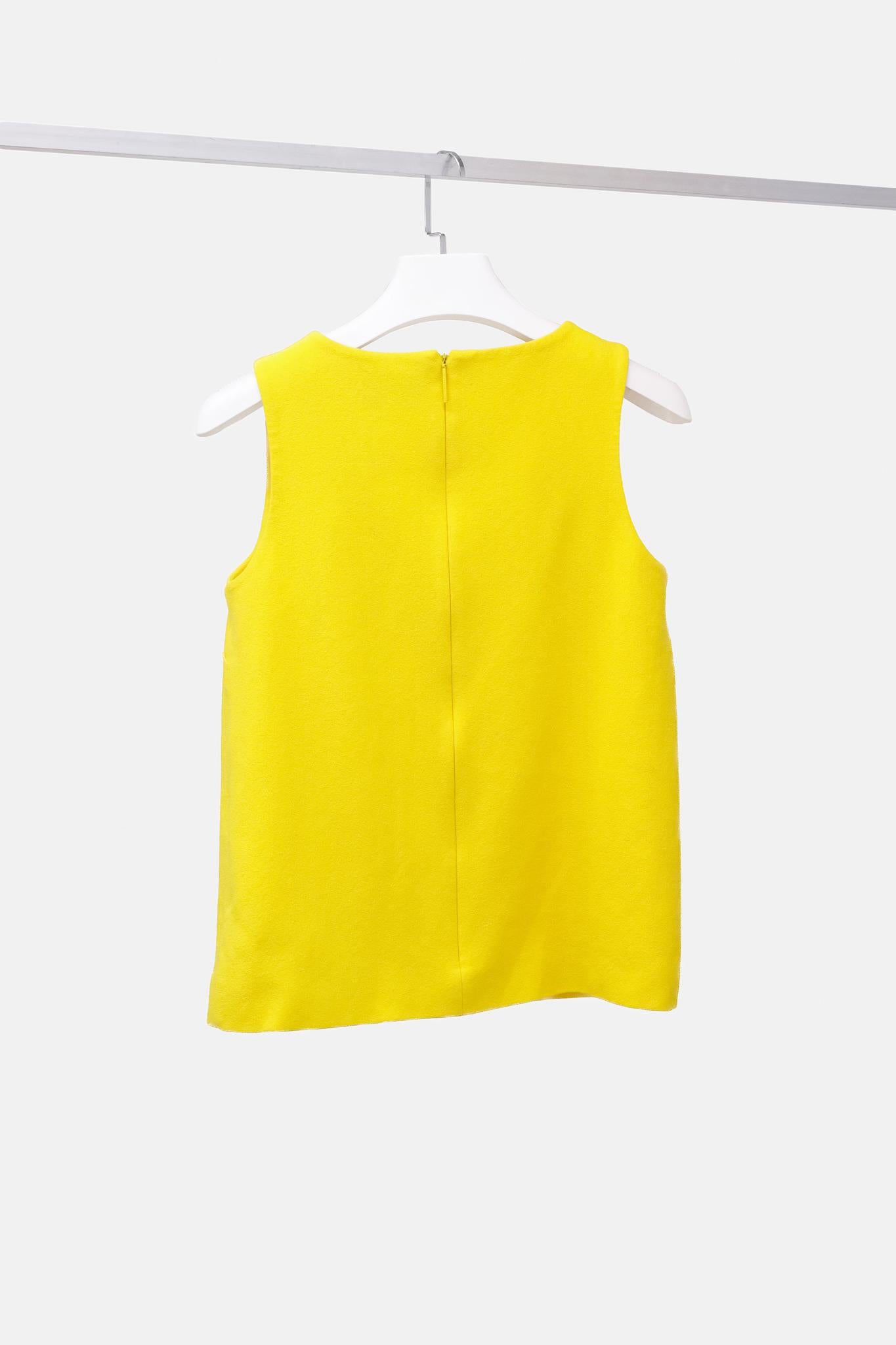 Christopher Kane Yellow Crepe Metallic Embellishment Tank