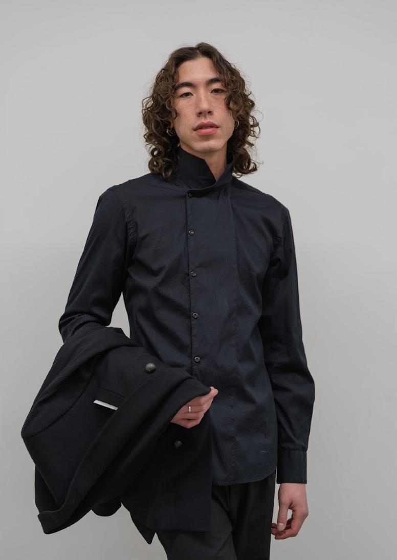 Emporio Armani Black Stand Collar Double Breasted Shirt