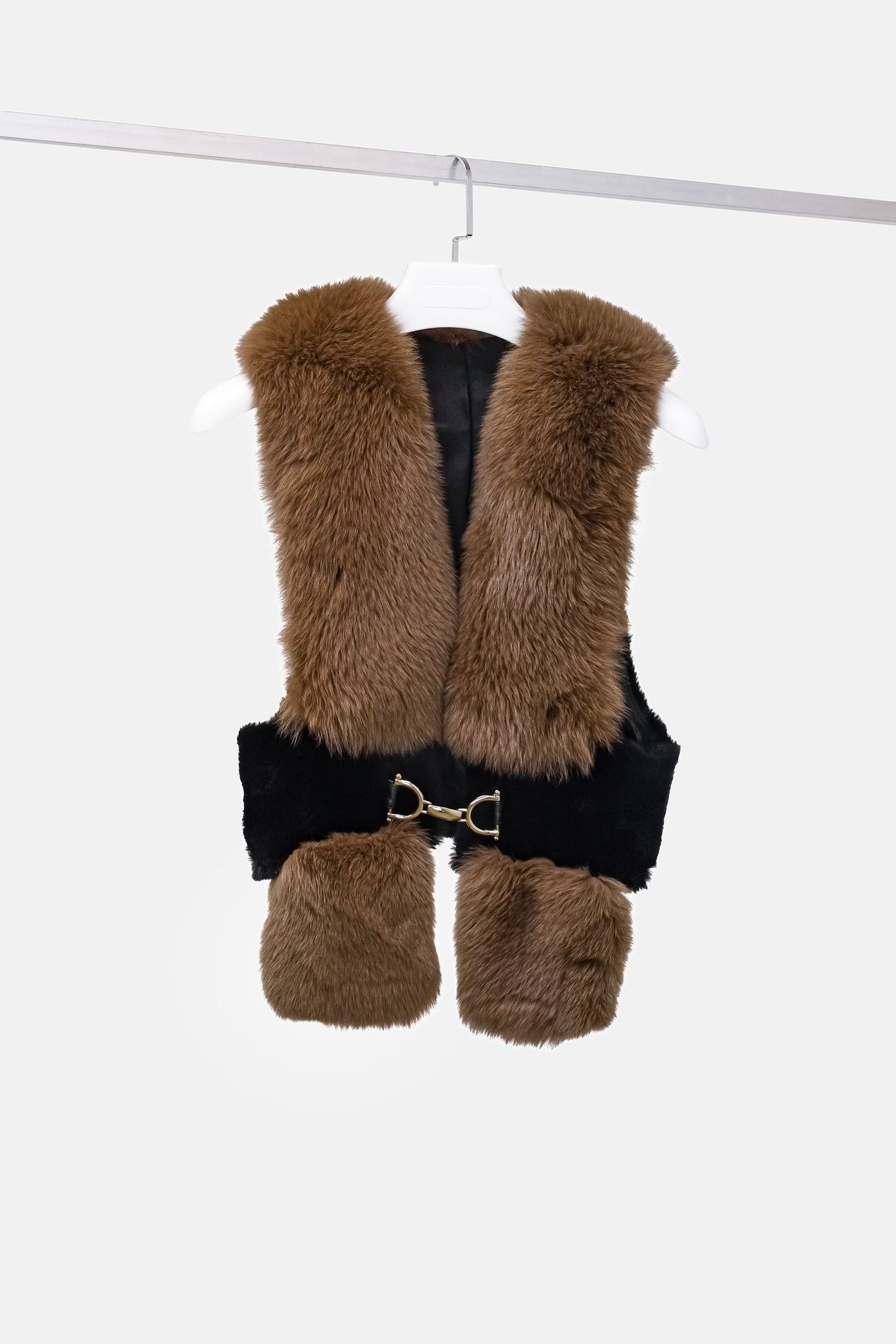 Fox and Mink Vest with Belt Buckle