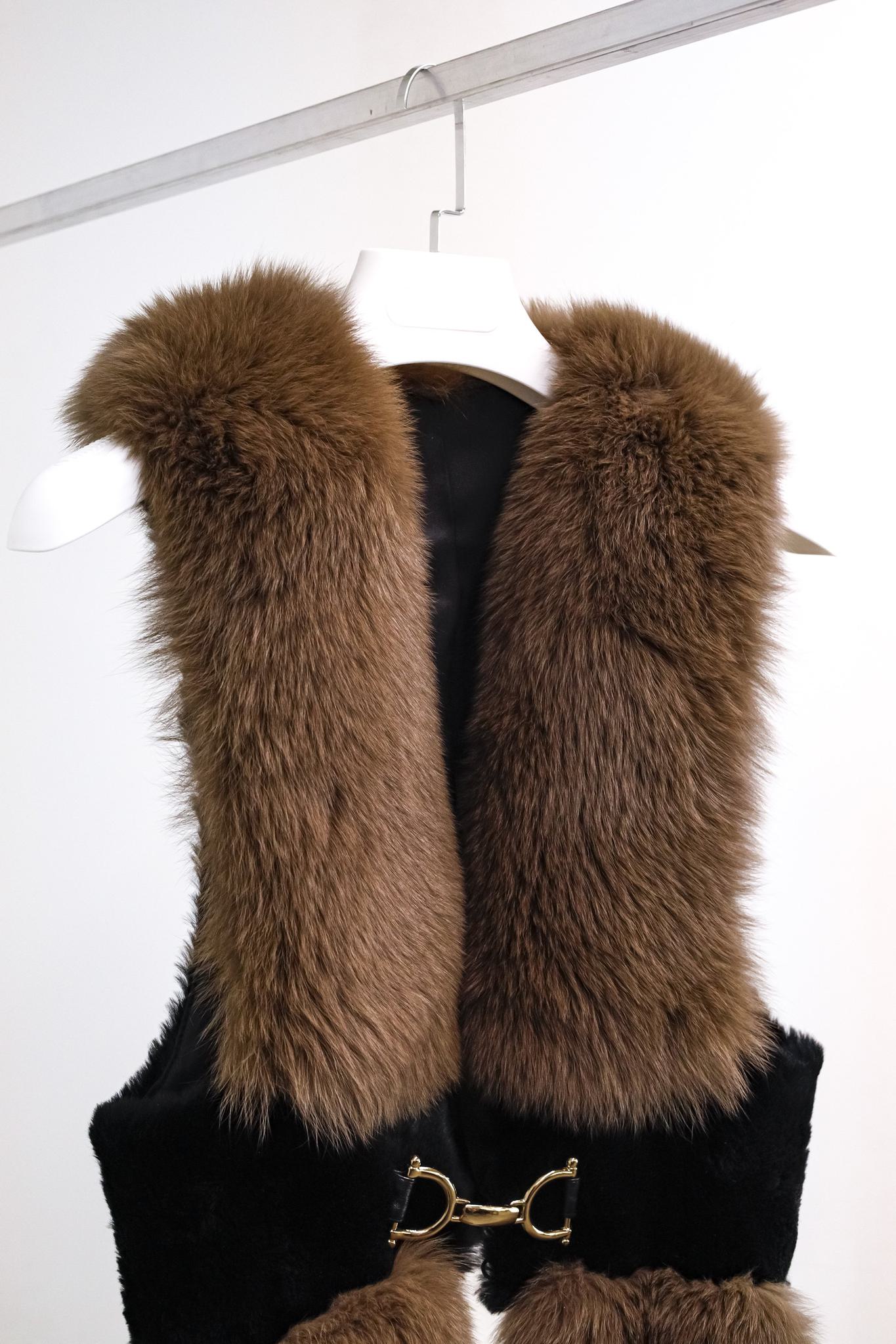 Fox and Mink Vest with Belt Buckle
