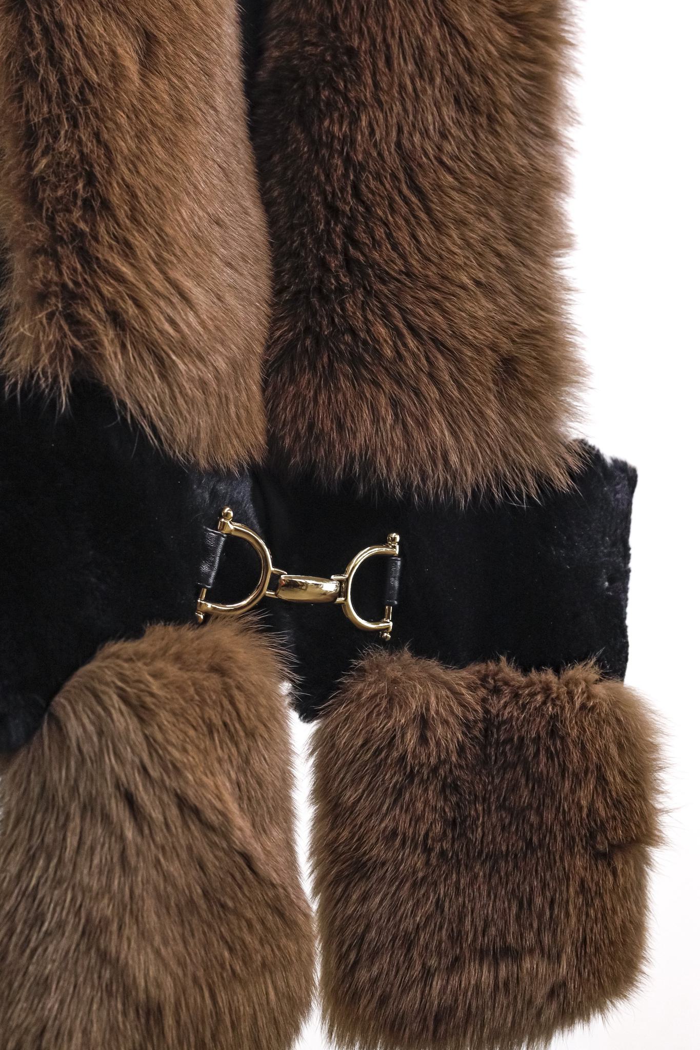 Fox and Mink Vest with Belt Buckle