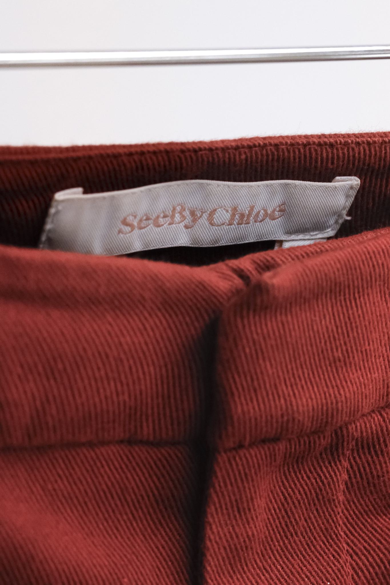 See By Chloe R/18 Crafty Brown Gathered Twill Cropped Straight Leg Pants