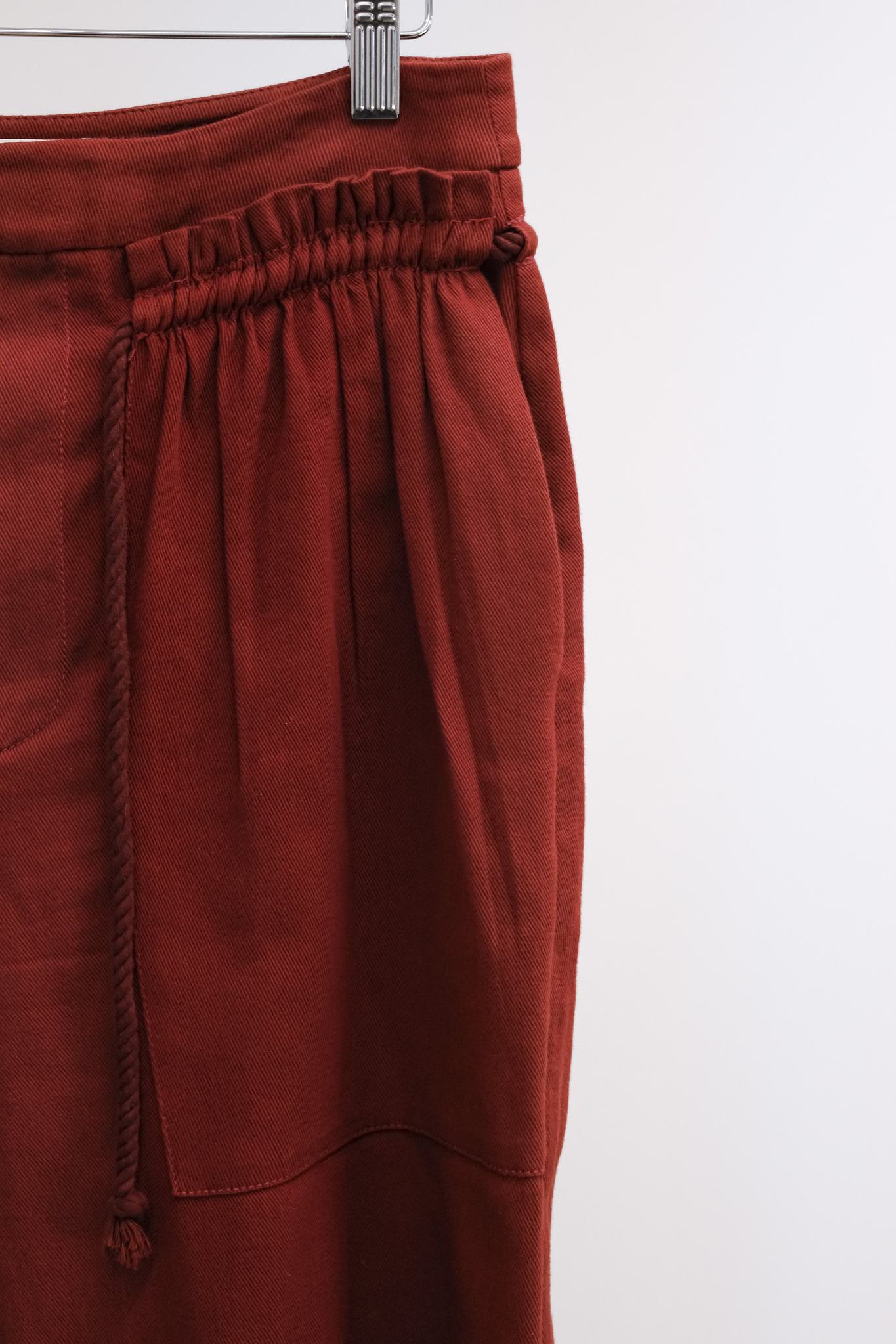 See By Chloe R/18 Crafty Brown Gathered Twill Cropped Straight Leg Pants