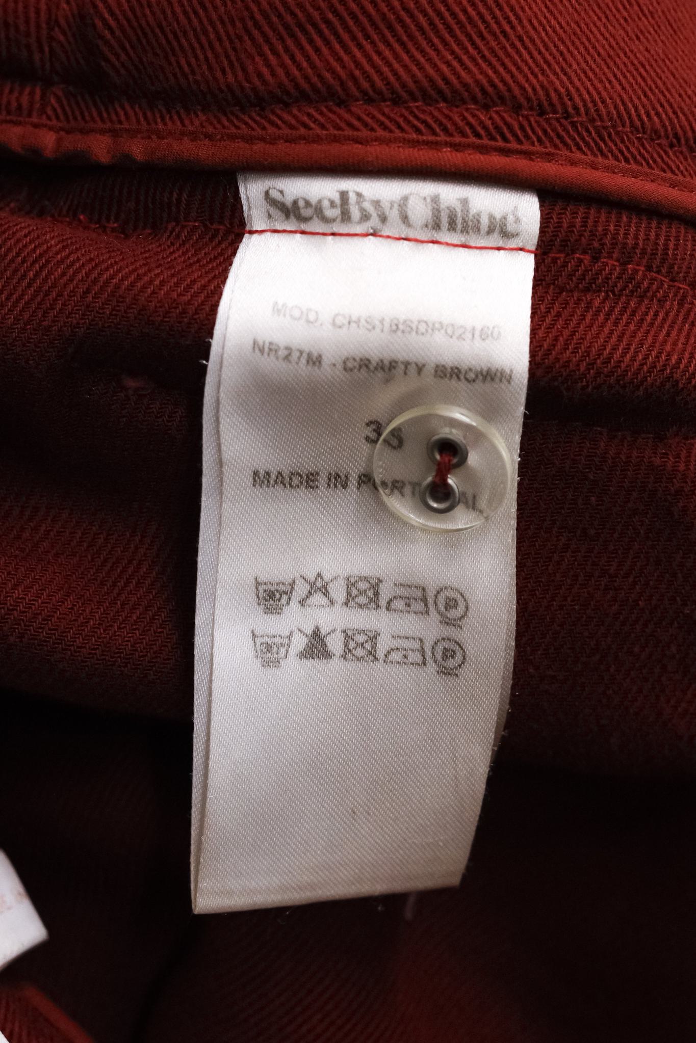 See By Chloe R/18 Crafty Brown Gathered Twill Cropped Straight Leg Pants