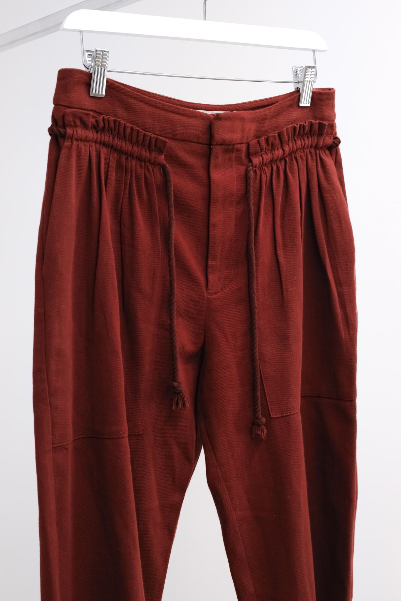 See By Chloe R/18 Crafty Brown Gathered Twill Cropped Straight Leg Pants