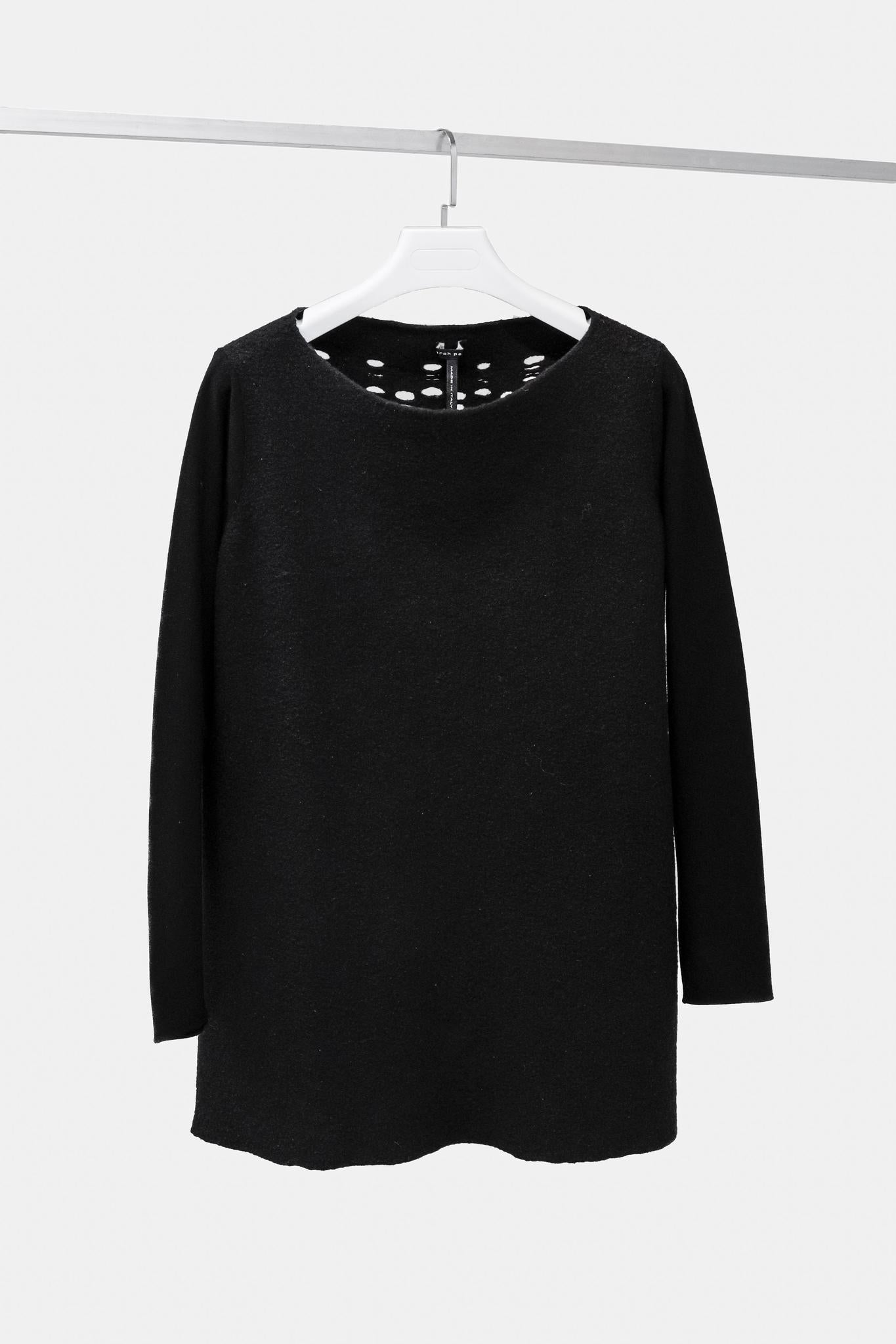 Sarah Pacini Black Weathered Wool Top