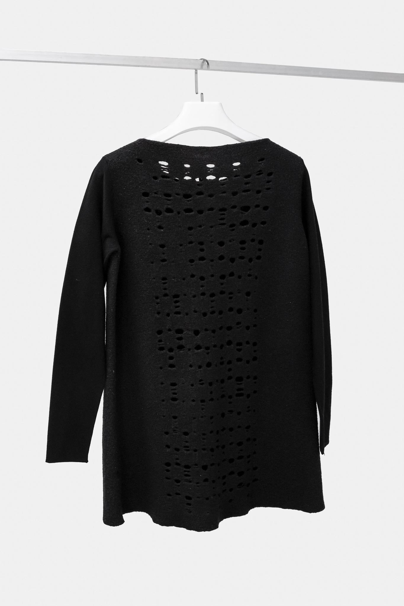 Sarah Pacini Black Weathered Wool Top