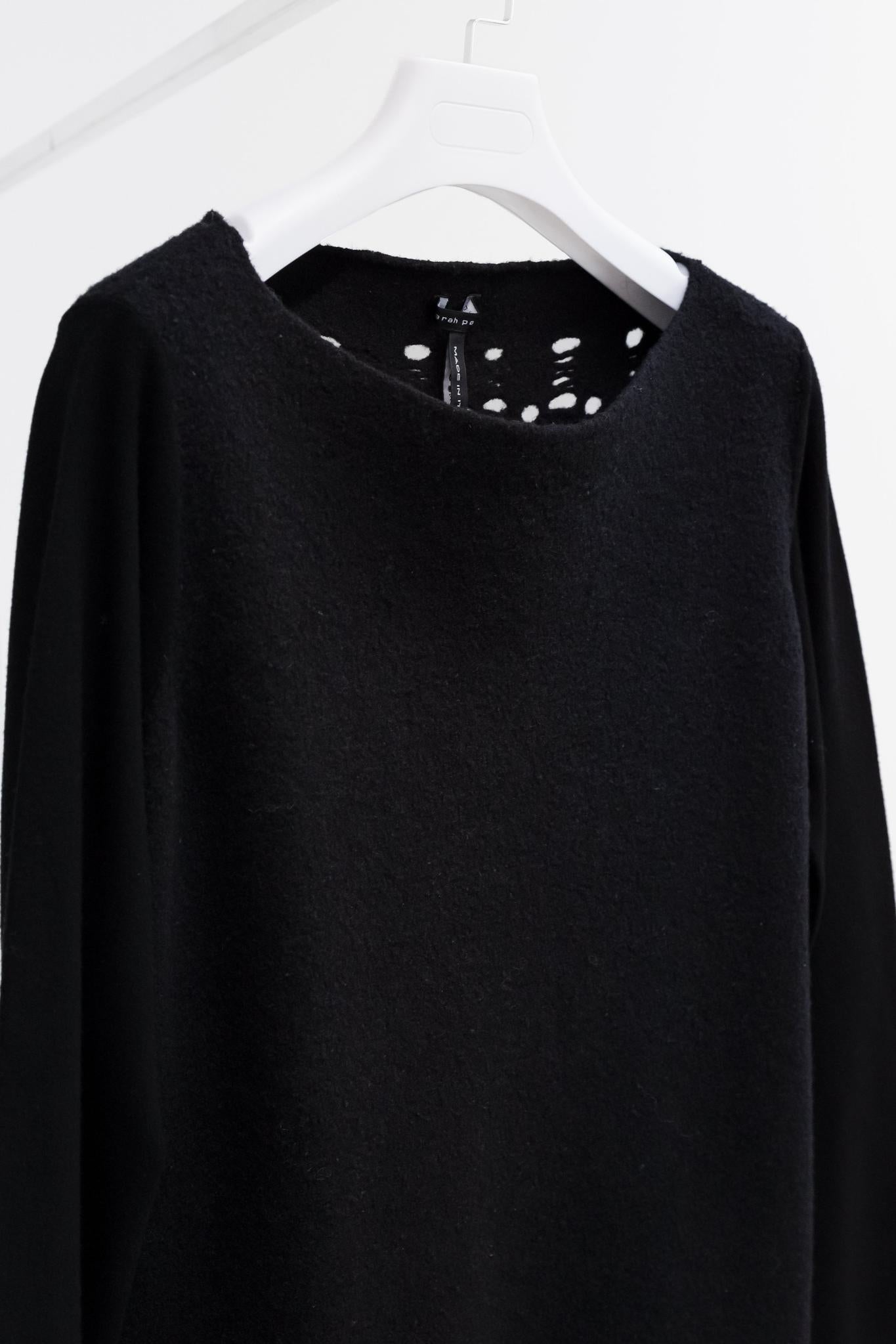 Sarah Pacini Black Weathered Wool Top