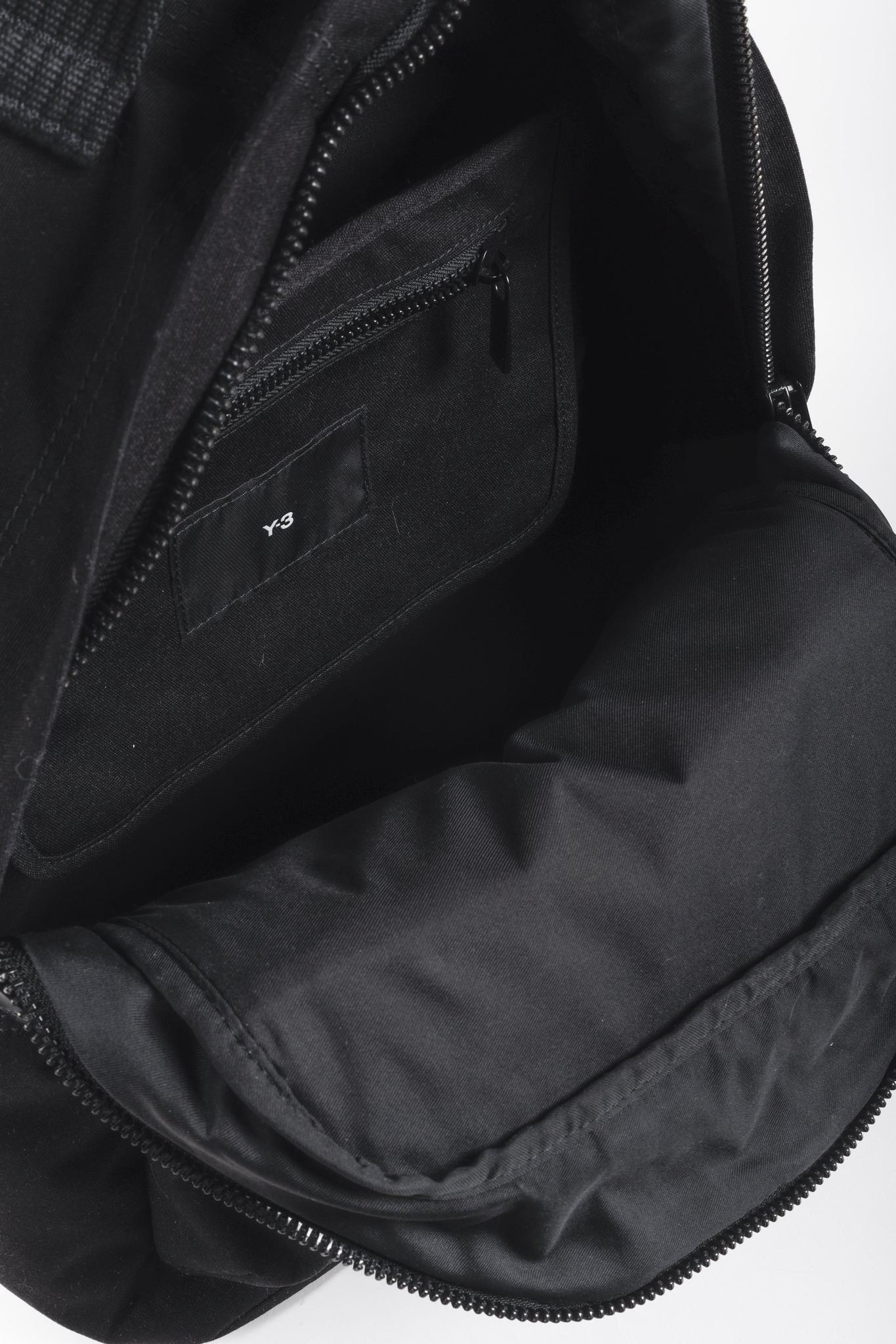 Y-3 Logo Embroidered Black Canvas Backpack