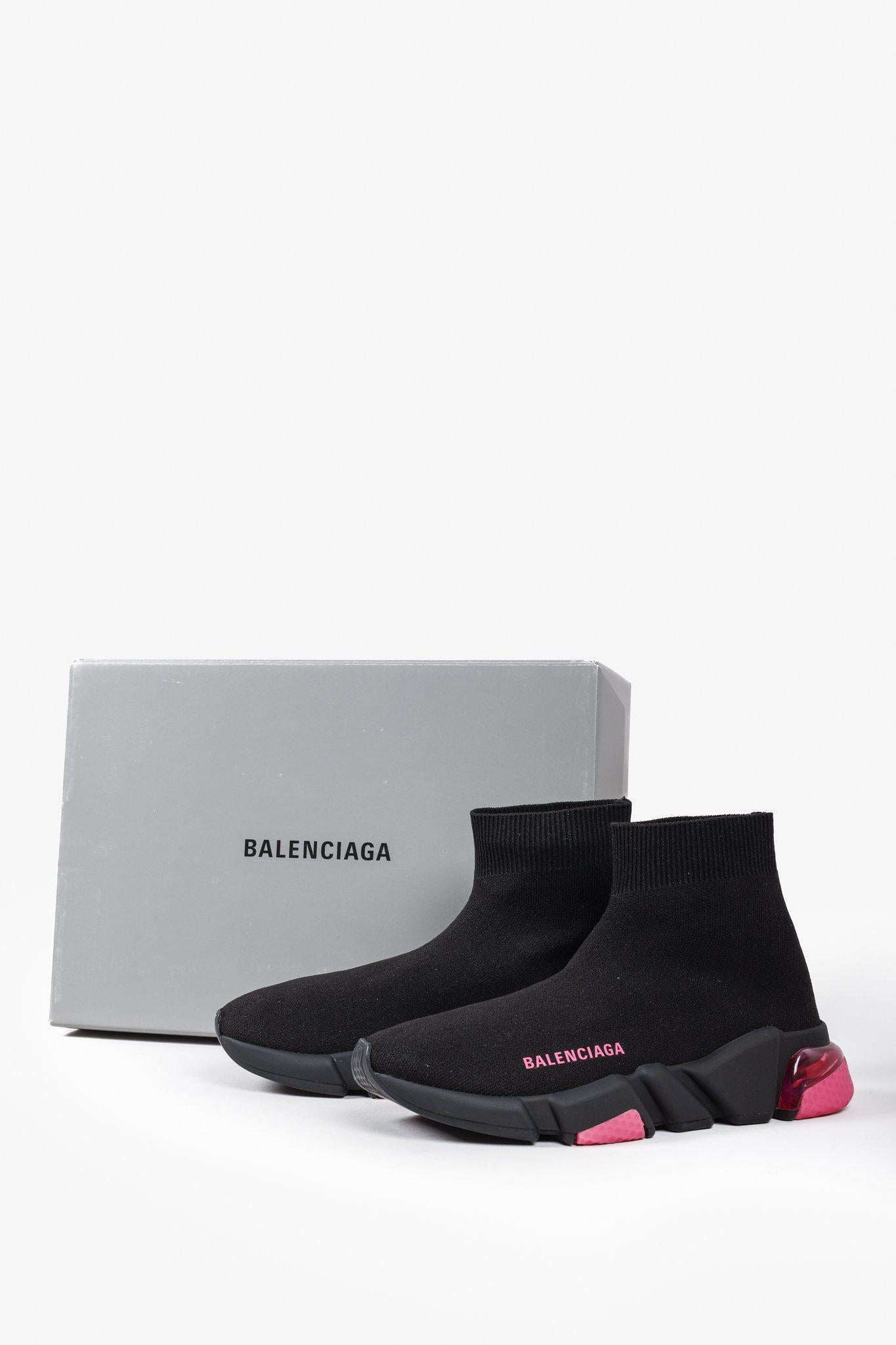Balenciaga Black and Pink Speed LT Sneakers