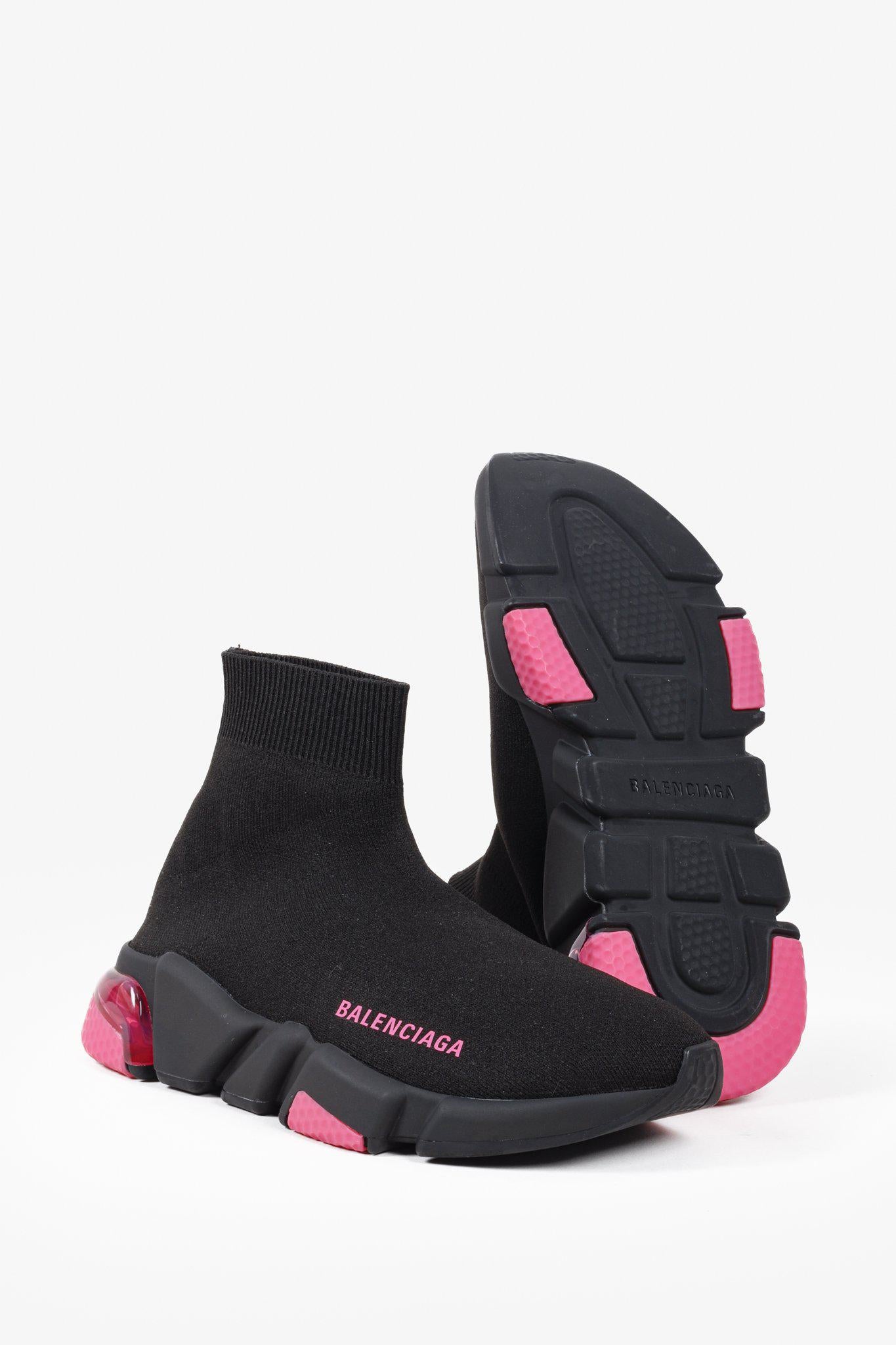 Balenciaga Black and Pink Speed LT Sneakers