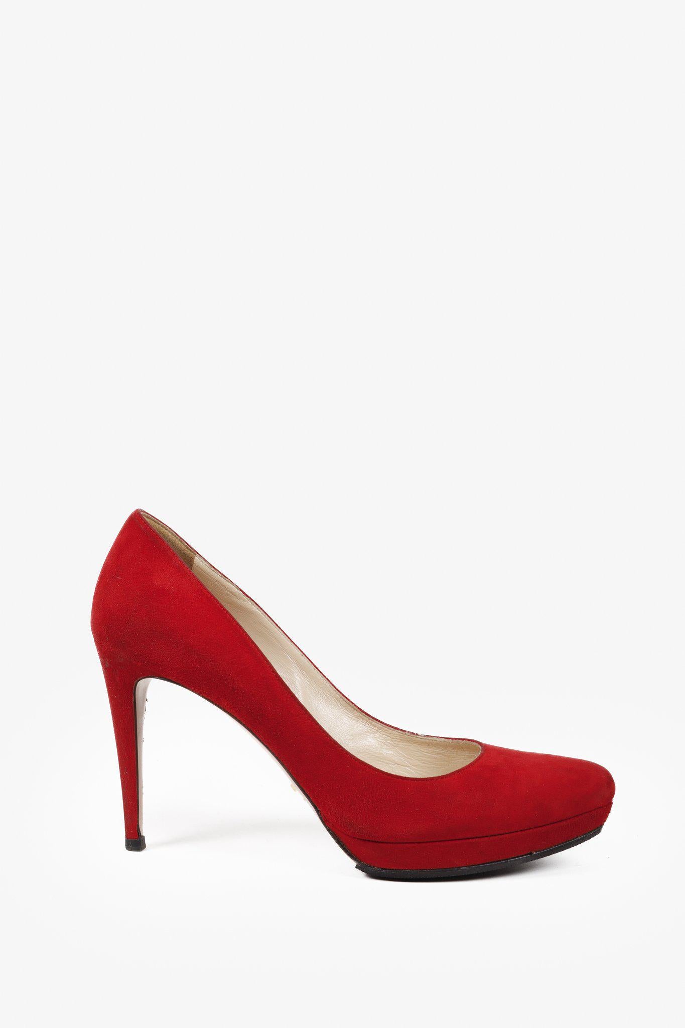 Prada Red Suede Platform Pumps