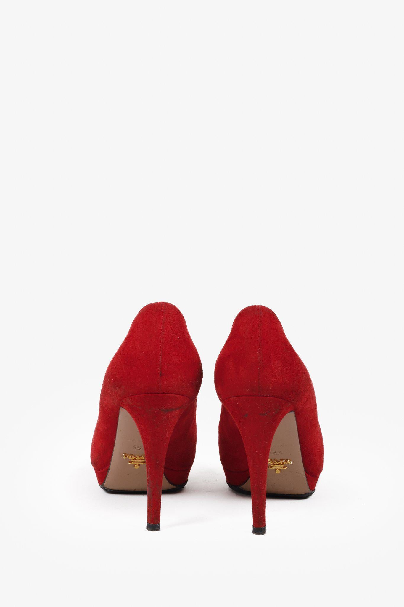 Prada Red Suede Platform Pumps