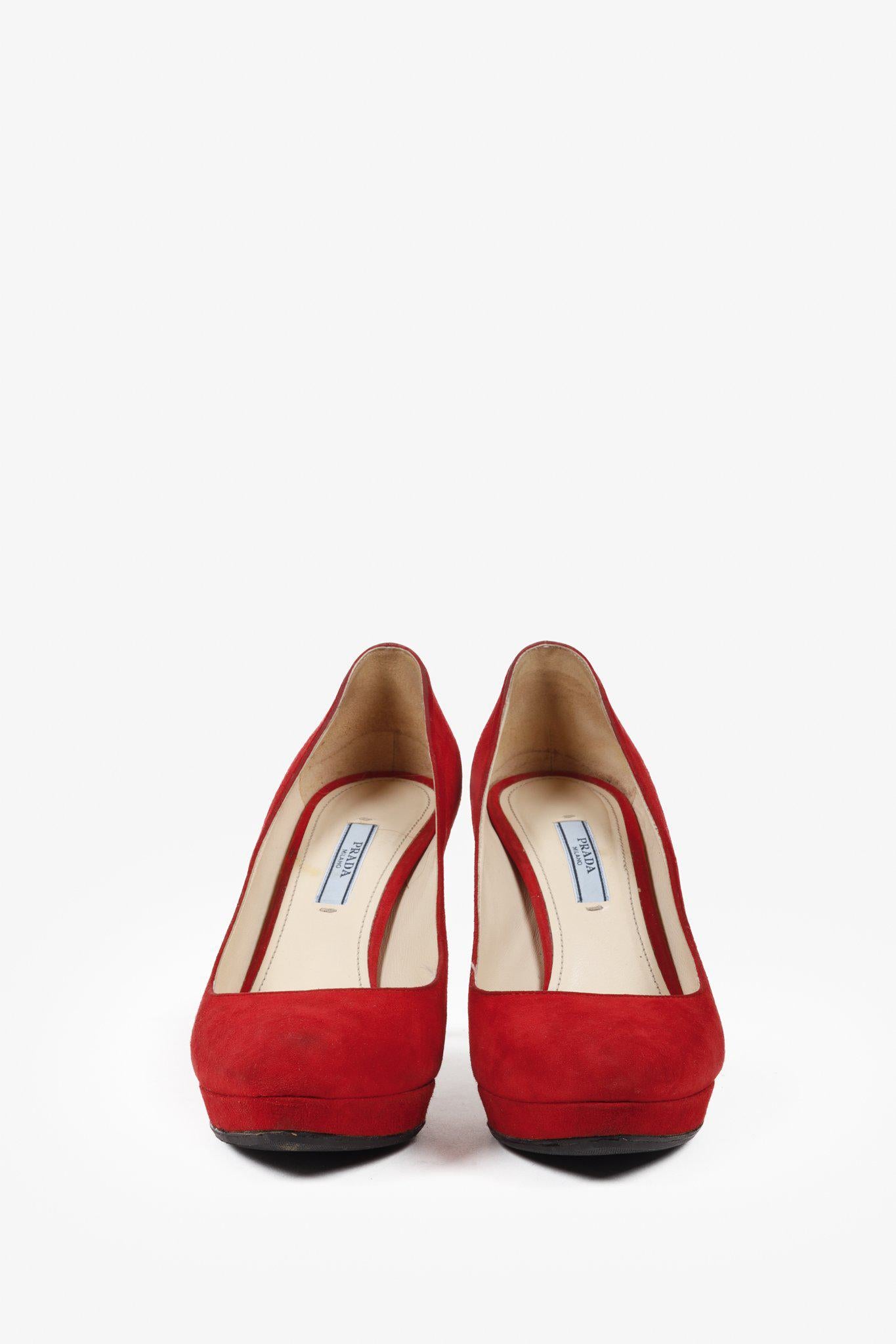 Prada Red Suede Platform Pumps