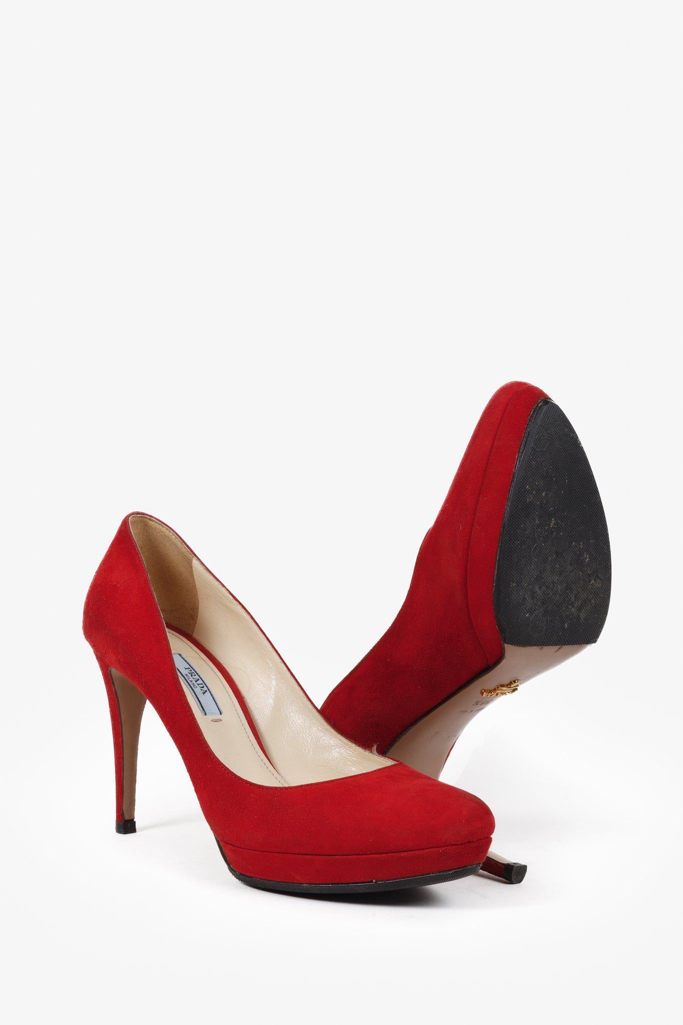 Prada Red Suede Platform Pumps