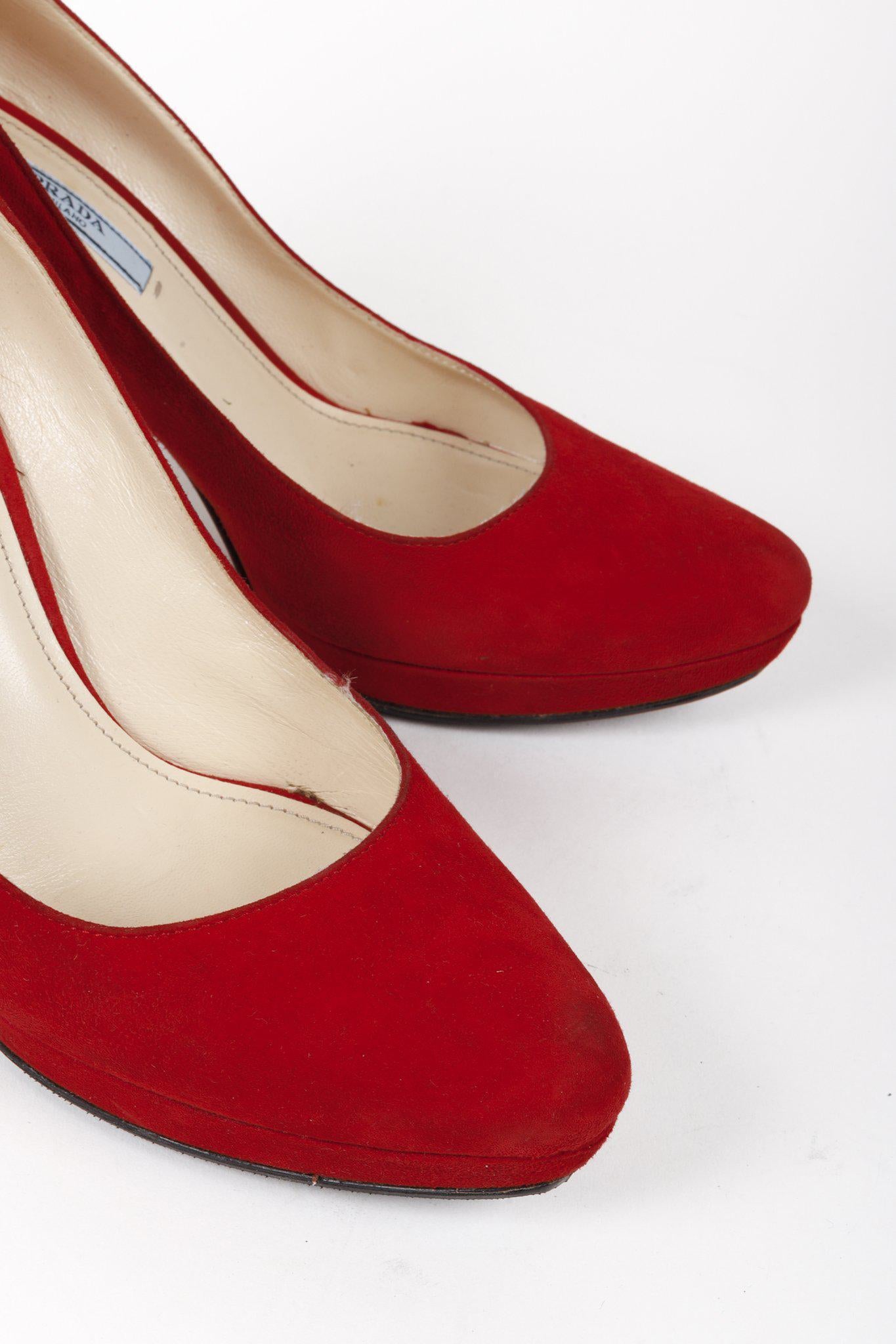 Prada Red Suede Platform Pumps